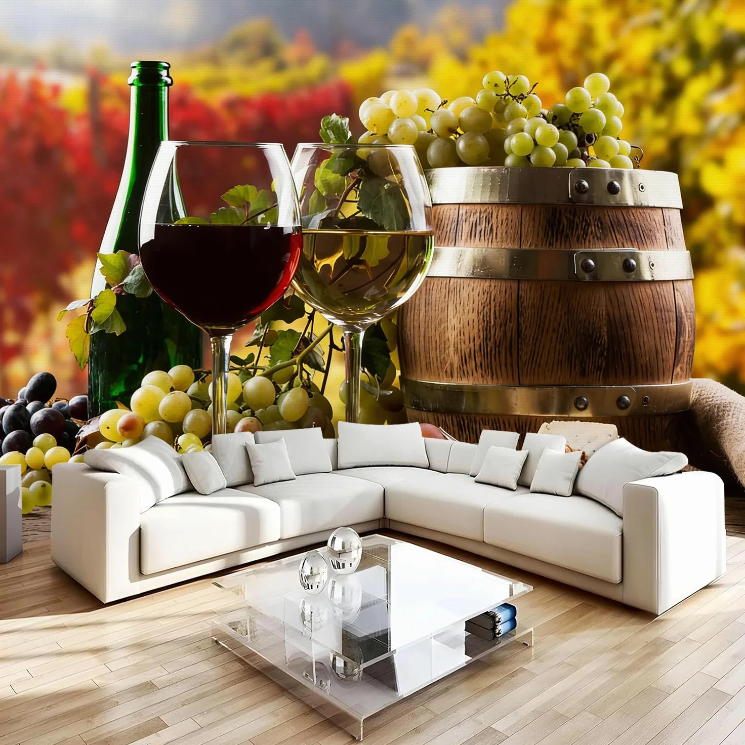 Carta da parati effetto 3D Vino 300 x 210 cm Murale Non Tessuto Stile Pastorale Fotomurale Stampa HD Moderna Poster Per Soggiorno E Camera Da Letto Design 1M3998