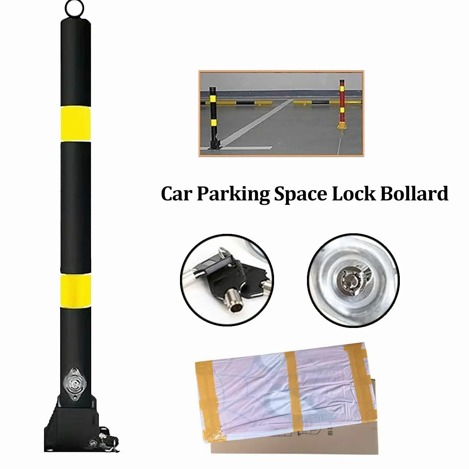 Dissuasore pieghevole di sicurezza, 80 cm, con bloccaggio alto, con rivestimento riflettente, in acciaio resistente, per vialetti, parcheggi, aree private e pubbliche, facile installazione