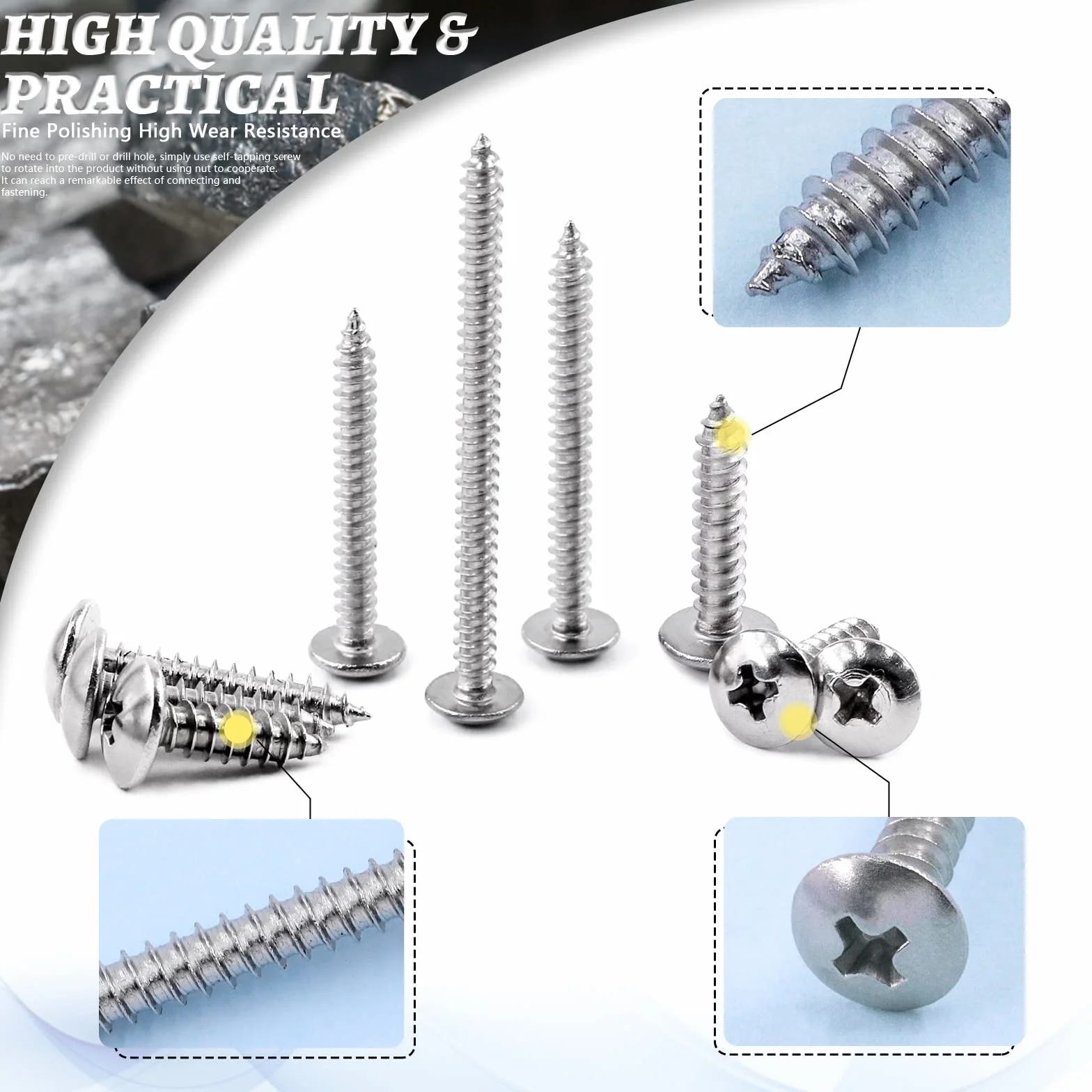 Glarks 250 pezzi M3 M4 M5 M6 Metrico 304 Acciaio Inox Phillips Truss Head Viti Assortimento
