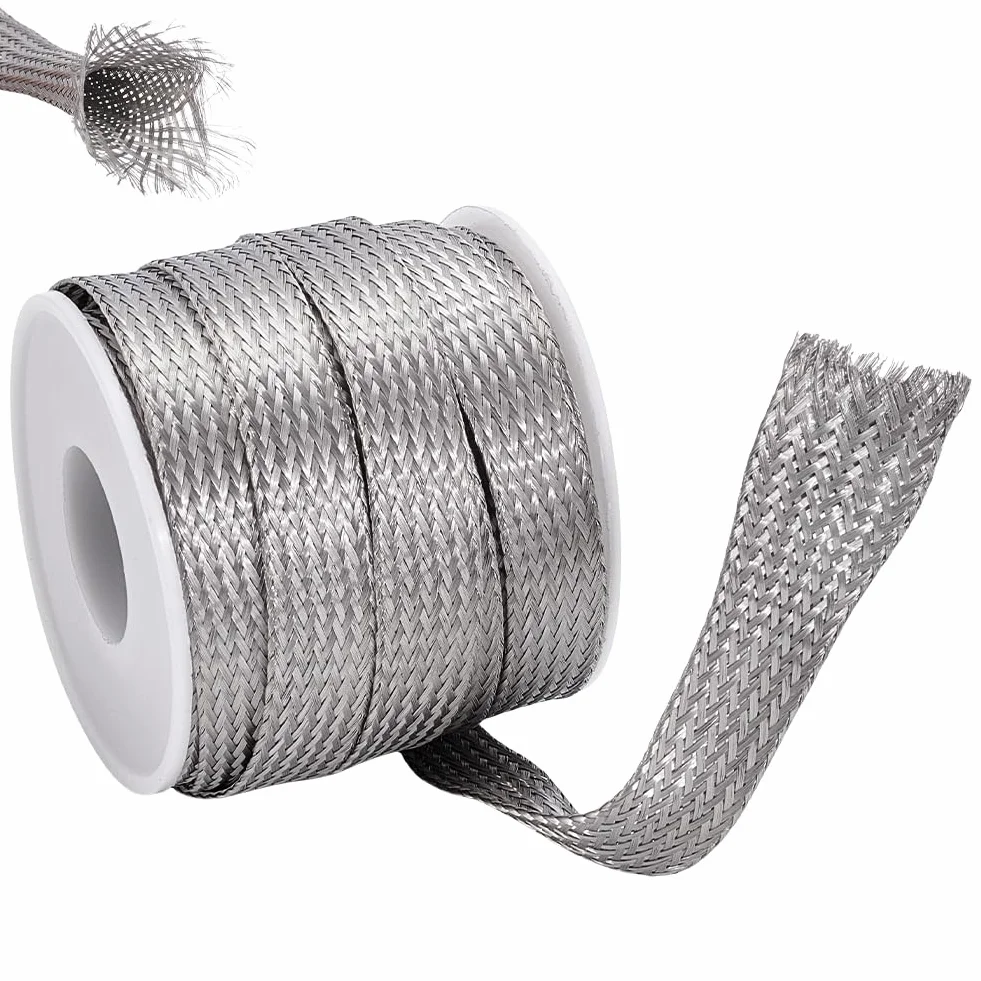 UNICRAFTALE Manicotto intrecciato largo 12 mm in acciaio inox per cavi schermatura, cinghie di protezione in rete metallica, flessibile, espandibile, scalabile, per proteggere il cavo, 6 m