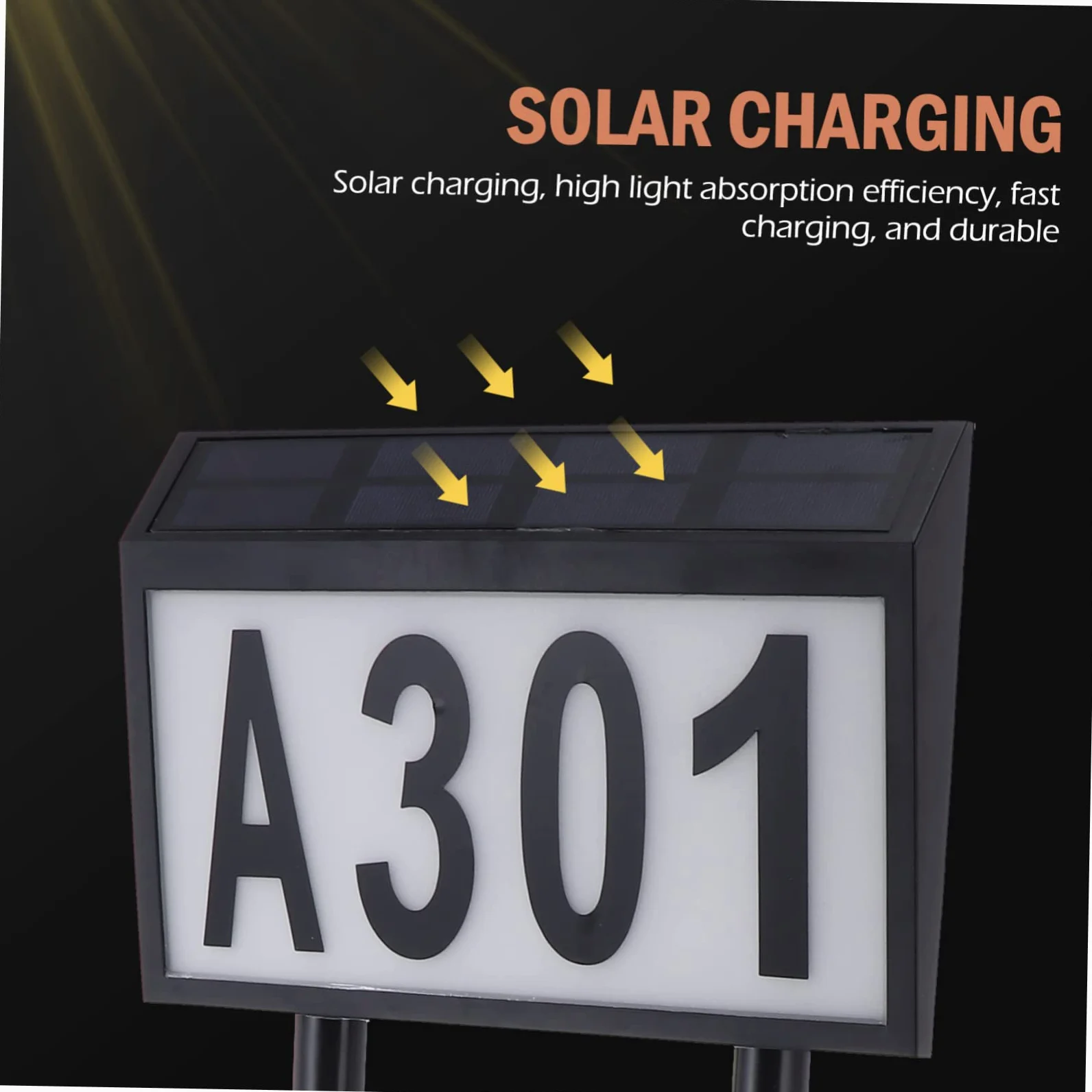 Lampada Solare da Esterno Porta Numeri a Terra LED 10 LED Nero Batteria 1200mah per Negozi di Fiori e Hotel