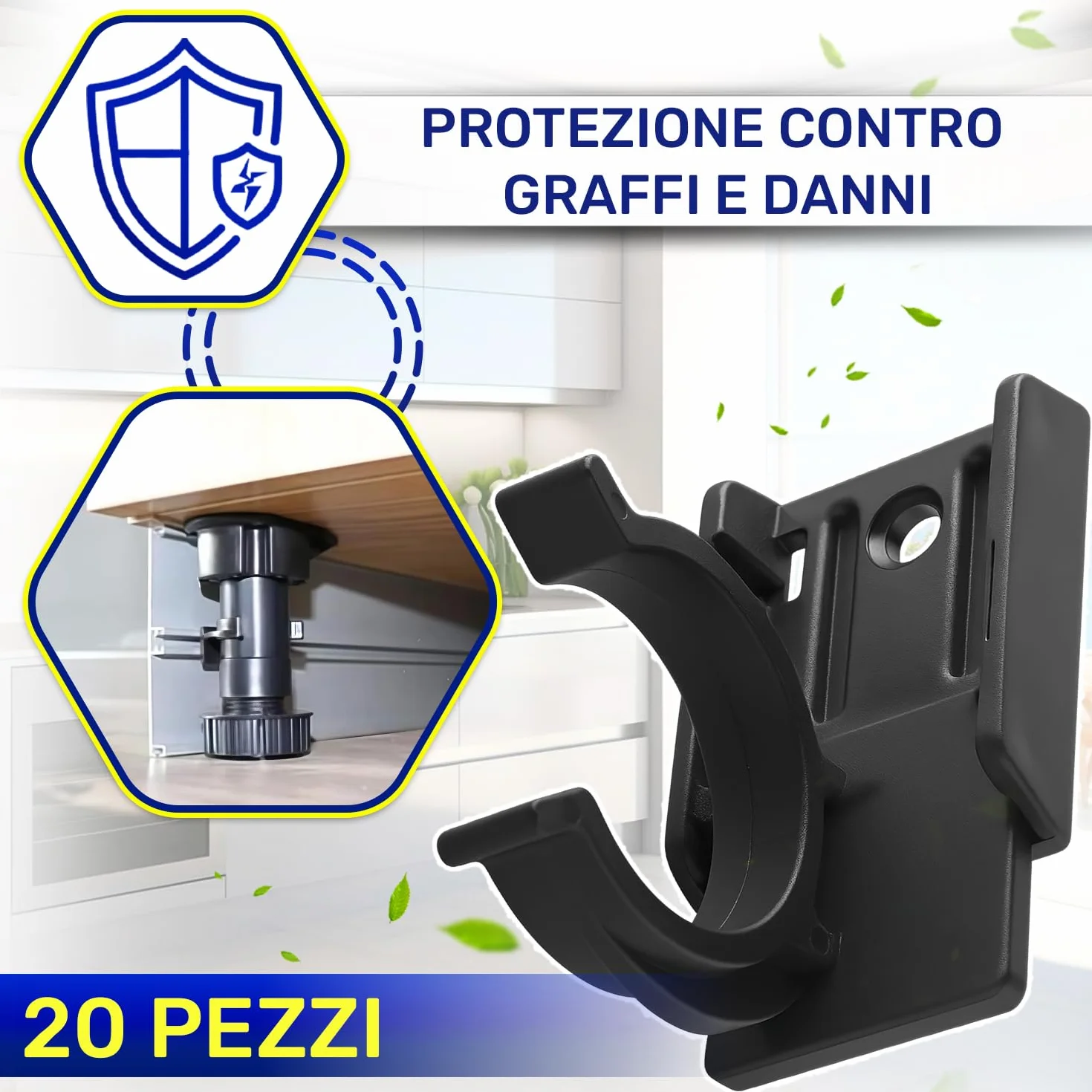 MONTERAL Ganci per Zoccolo Cucina Universale 30x34 mm Plastica Nero 20 Pezzi
