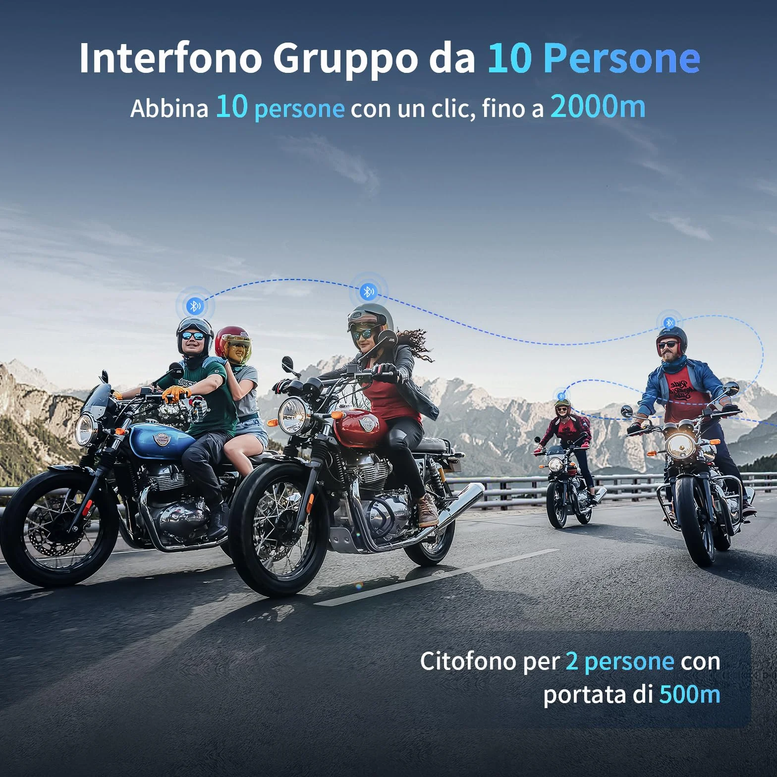 Fodsports M1-S Plus Interfono Moto con Condivisione Musica,Auricolare Casco Bluetooth Coppia,2000M Sistema di Comunicazione Casco,Fino a 10 Persone, Audio Multitasking Cablato,Universale Sciare/ATV