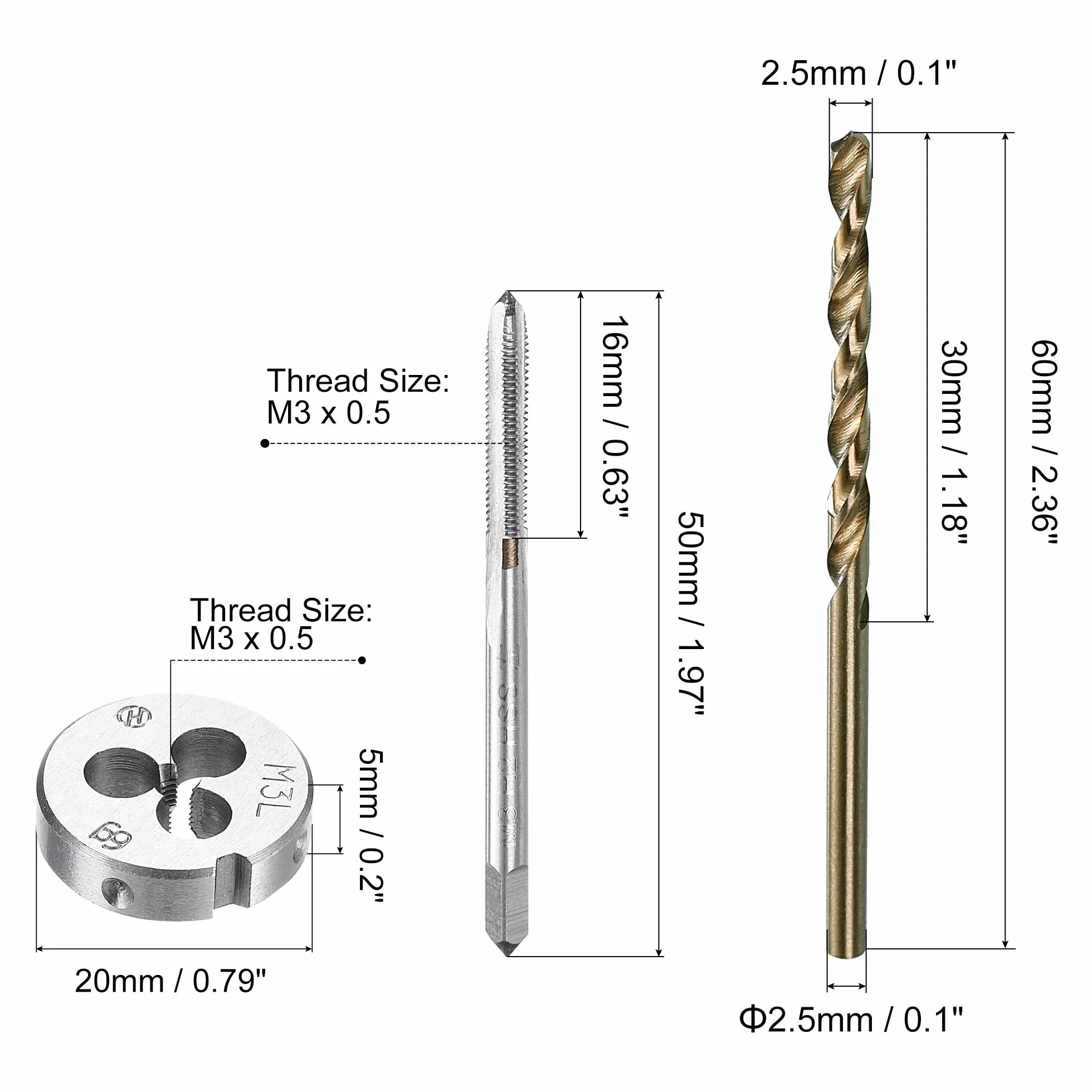 sourcing map M3 x 0,5 mm filettatura sinistra dado rotondo punta elicoidale acciaio al cobalto ad alta velocità 2,5 mm