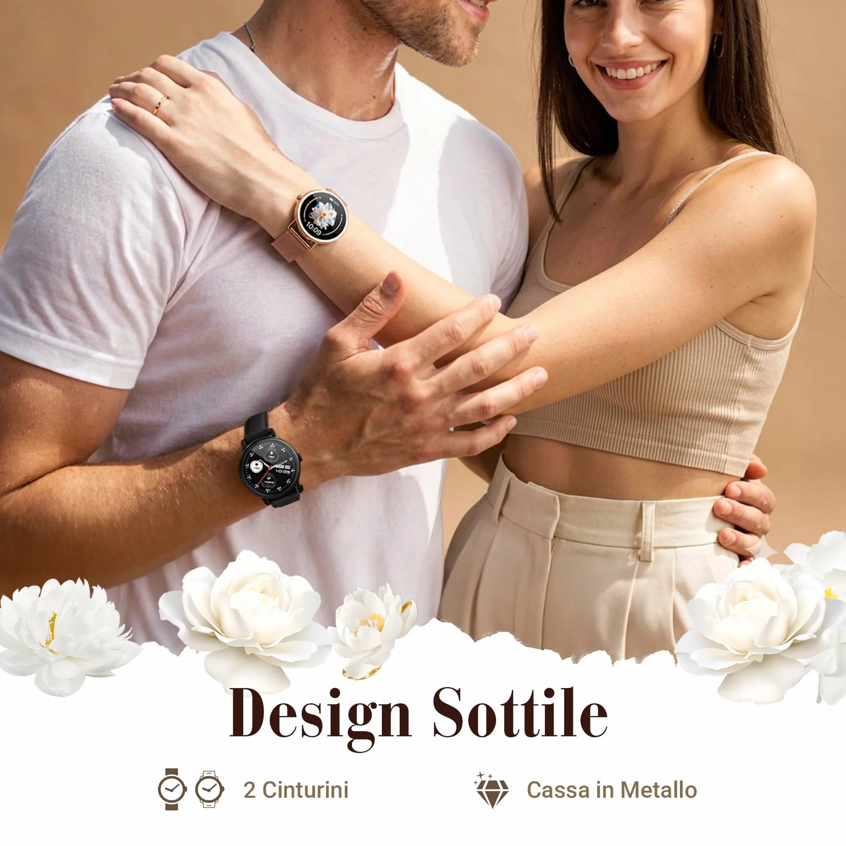 Smartwatch Donna, 1.26"Orologio Intelligente Donna con Chiamate Bluetooth, Smart Watch con 2 Cinturini, Notifiche, Podometro, Design Sottile, Compatibile con Android iOS, Smartwatch Impermeabile IP68