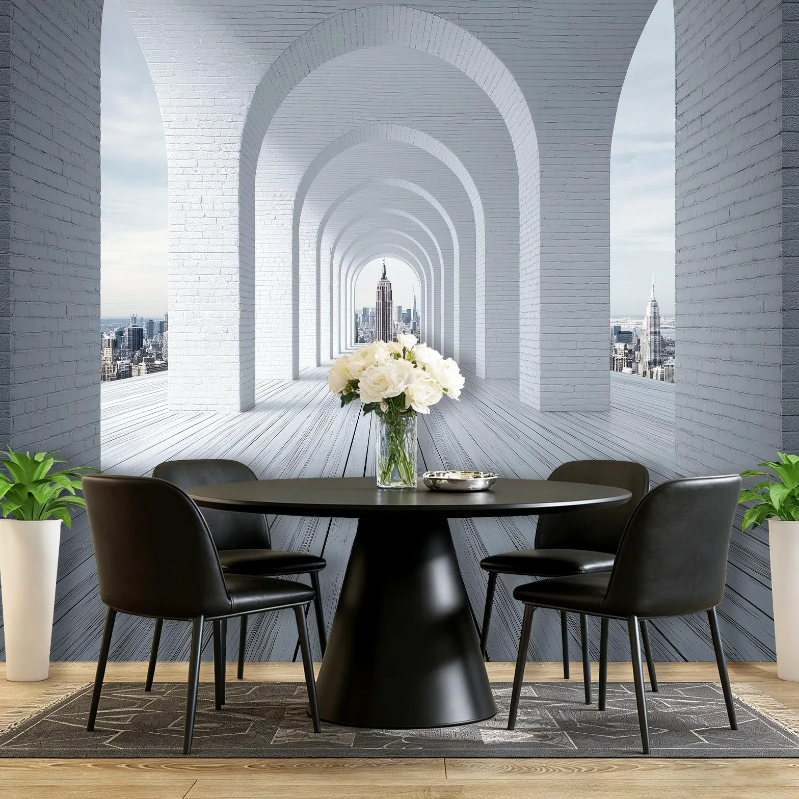 Carta da parati fotografica 3D, moderna e industriale, con tunnel e arco di mattoni, grattacieli, decorazione da parete, 300 x 210 cm, in tessuto non tessuto, misura XL, per soggiorno, camera da letto