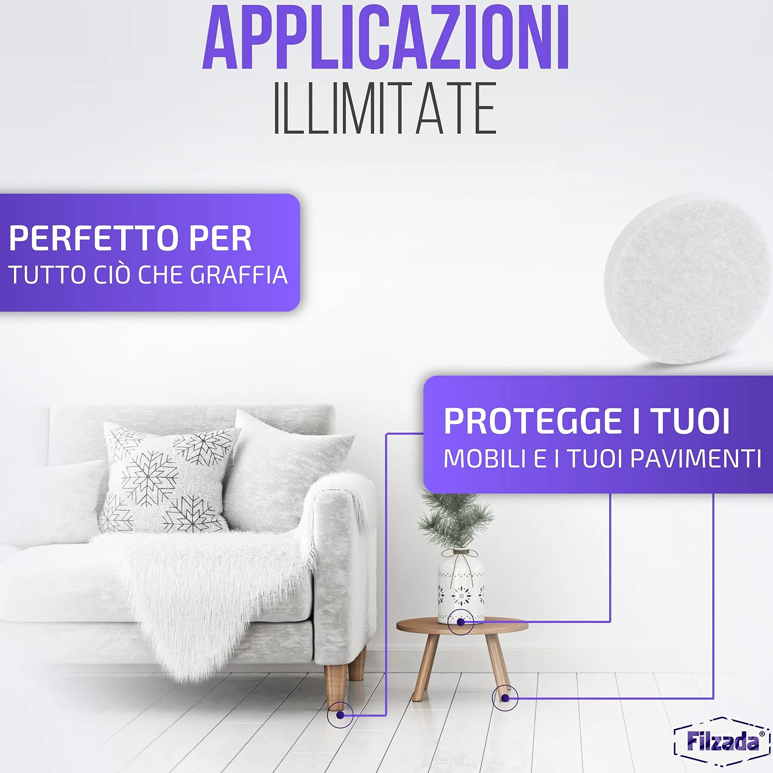 Filzada® 64x Feltrini autoadesivi Ø 20 mm Bianco Feltro professionale per mobili