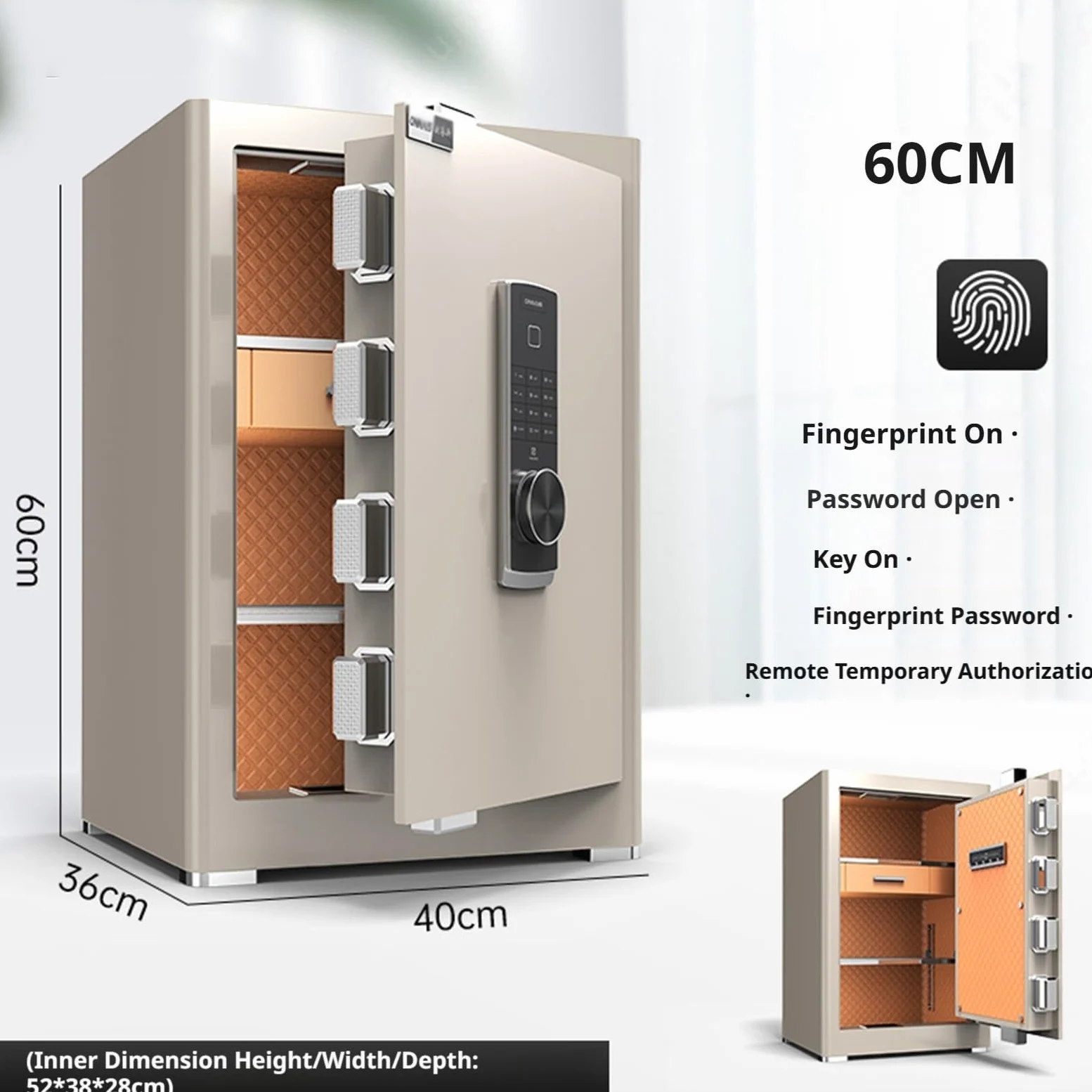 Cassaforte antifurto, grande capacità con accesso a impronte digitali e password per camera da letto/soggiorno, design sicuro e durevole, 60 cm