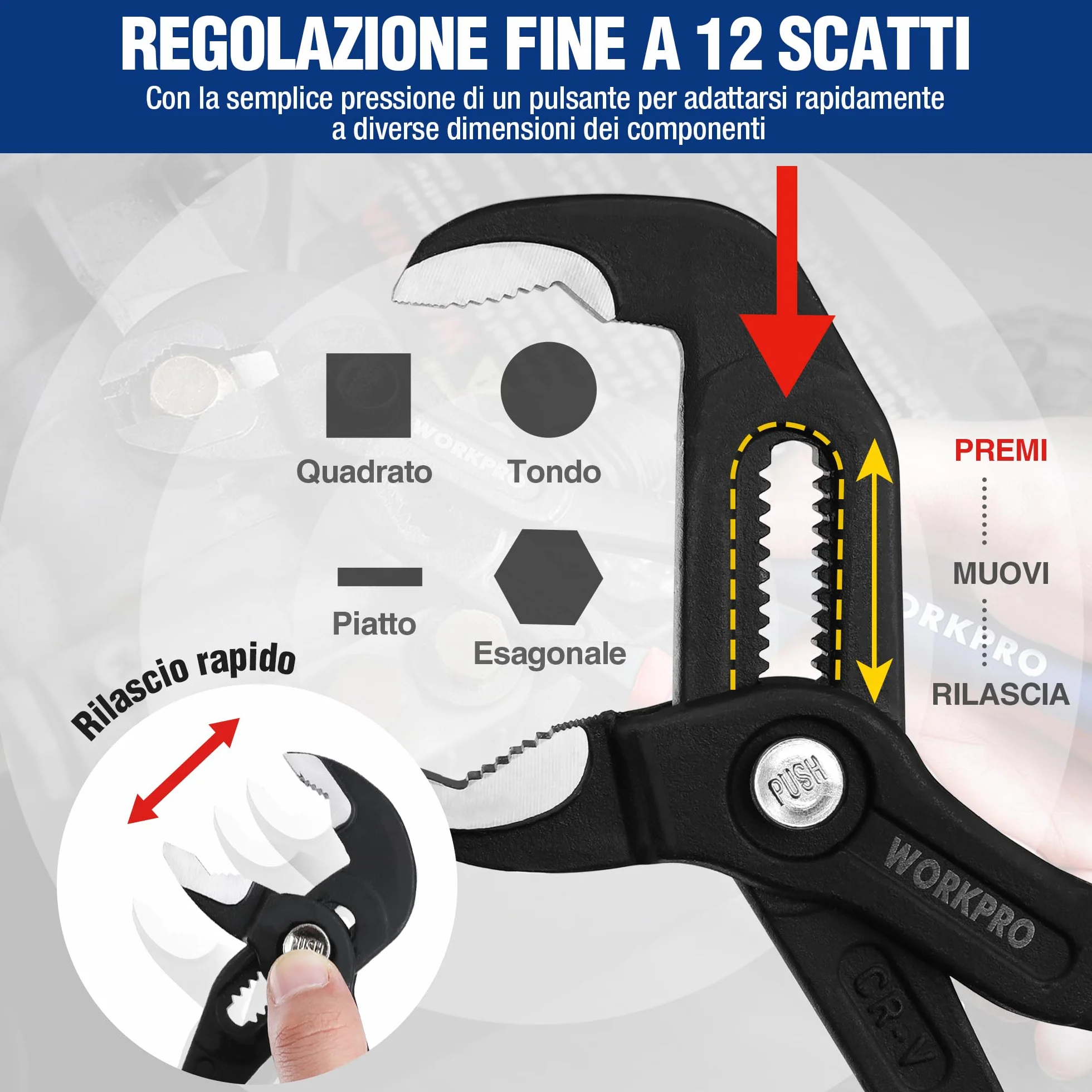 Workpro Set di 2 Pinze Idrauliche 180 mm 250 mm Regolazione Rapida Giunto Scorrevole