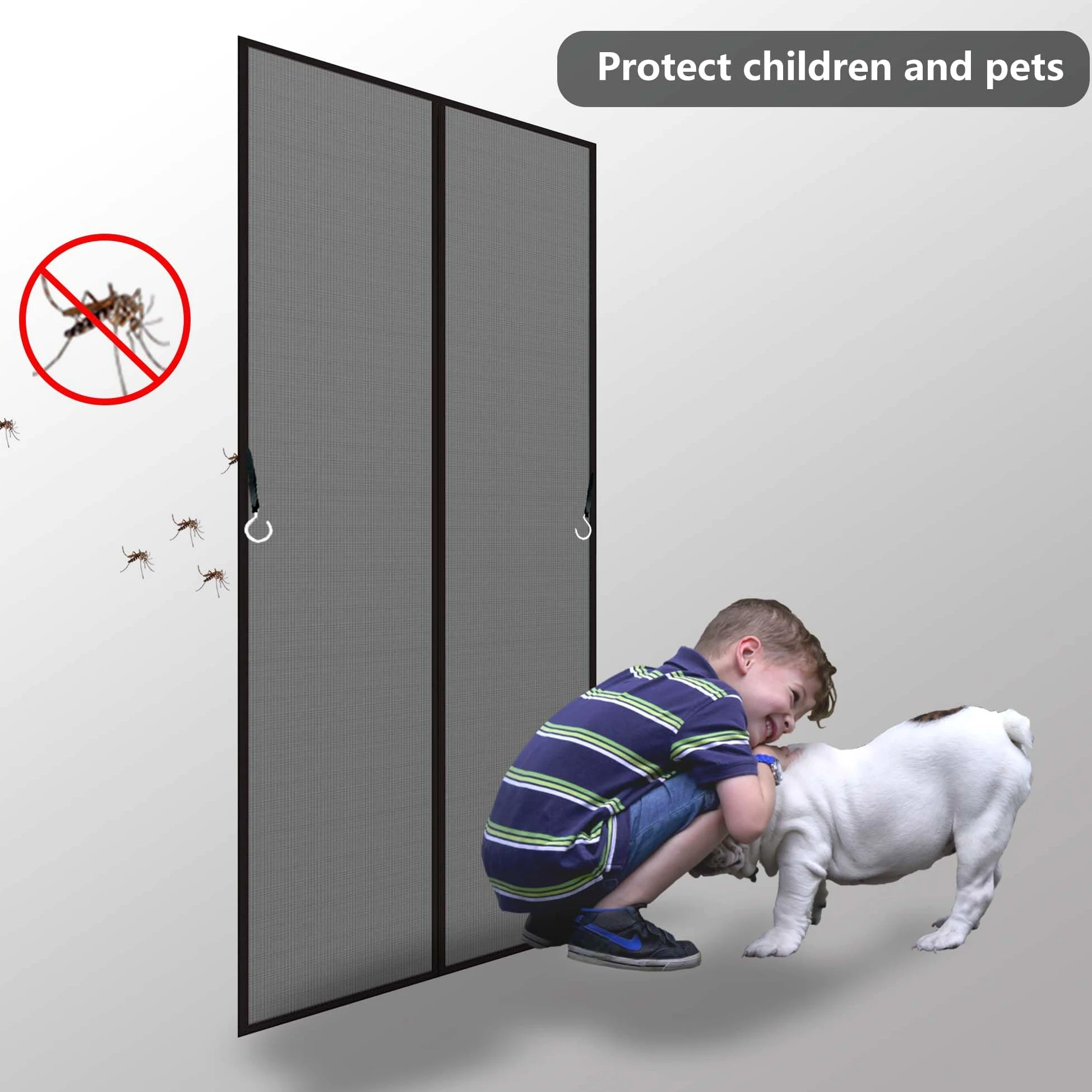Zanzariera Magnetica per Porta 123 x 228 cm Protezione Insetti, Facile da Montare Senza Forare Zanzariera Magnetica Nero per Bambini e Animali Domestici, Nero