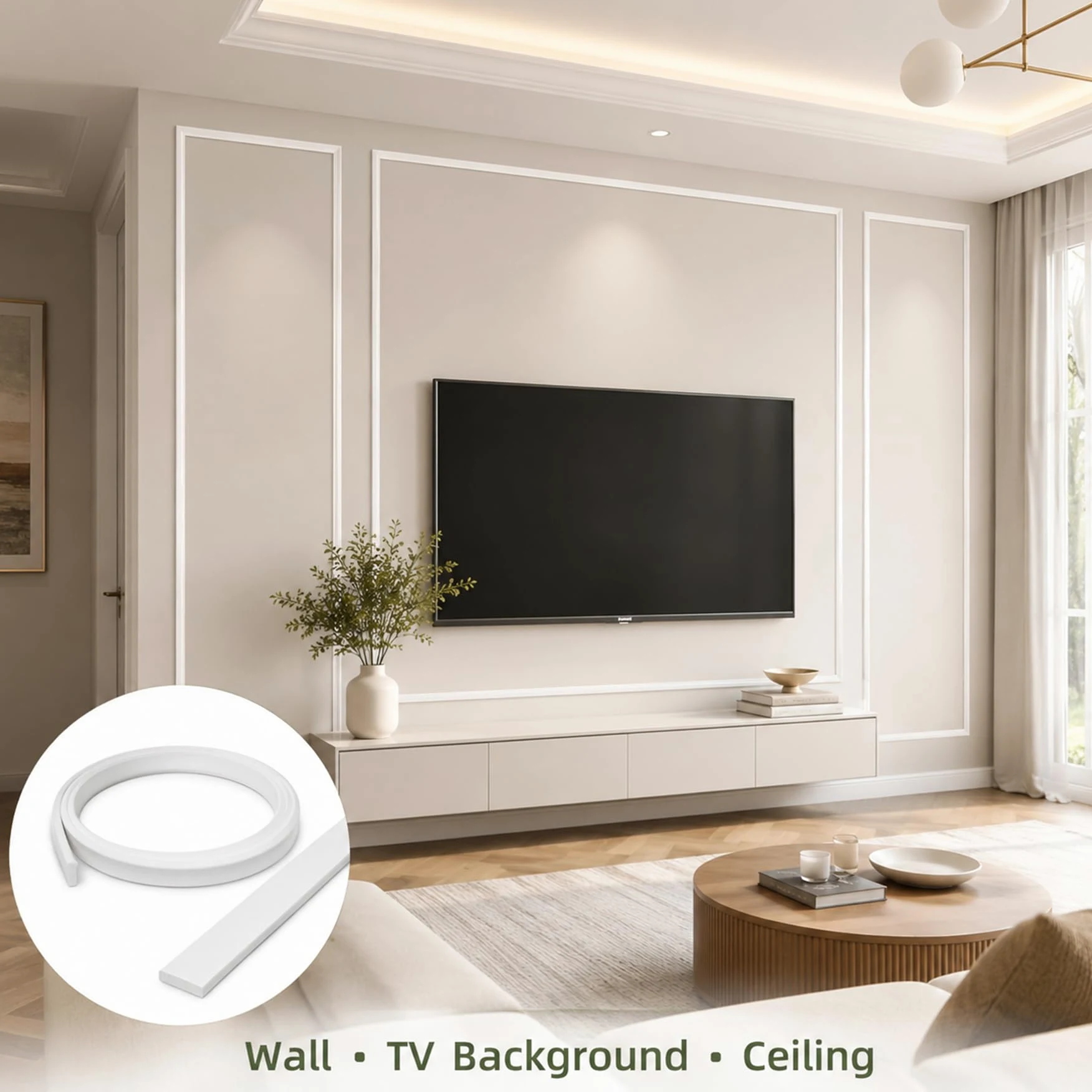 Modanatura Adesiva per Pareti PVC Flessibile Modanature per Pareti per Porte, Finestre, Specchi Flessibili, Pareti, Soffitti, Pavimenti, Armadi, Bianco W 6cm, L 6m