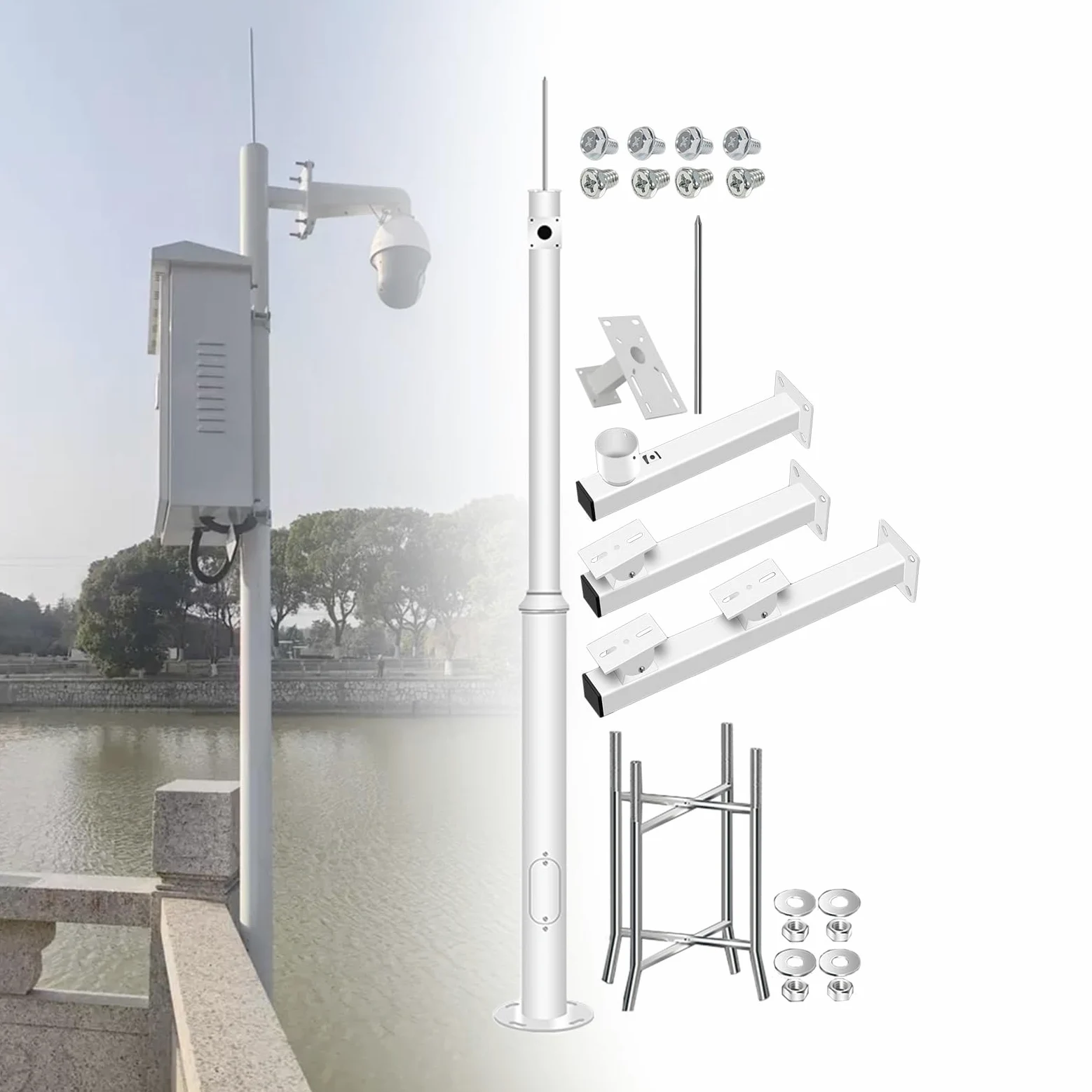 Palo e Braccio Telecamera Sicurezza Palo Metallico Per Telecamera Di Sicurezza, Palo Verticale E Staffa Per Telecamere PTZ / A Cupola, Supporto Per Telecamera Di Sorveglianza Colonna Per Lampione(550c