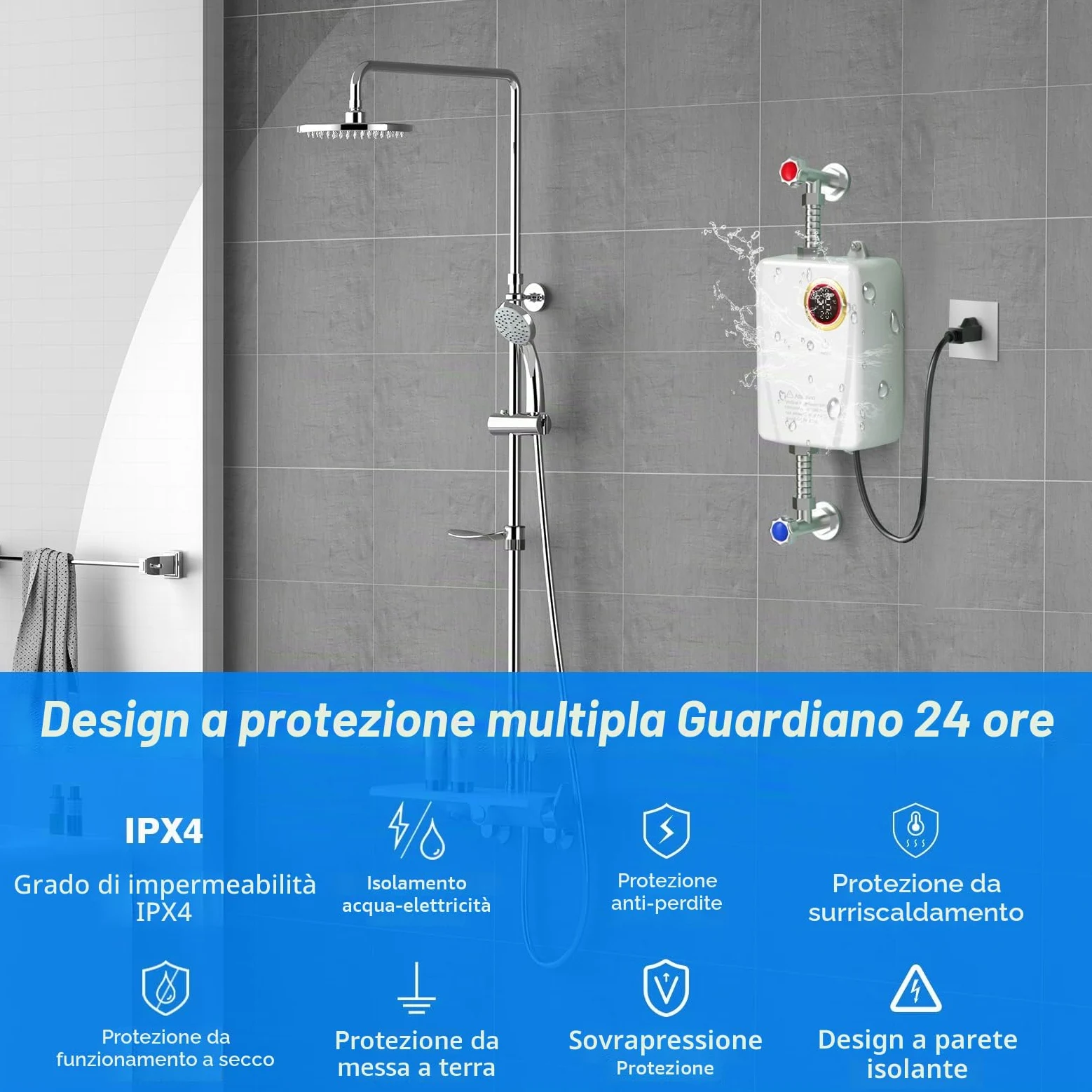 Scaldacqua istantanea elettronico, 3500 W 220V Scaldacqua | Istantaneo a Parete Mini Scaldabagno Istantaneo Elettrico con Display LED Della Temperatura, scaldabagno elettrico