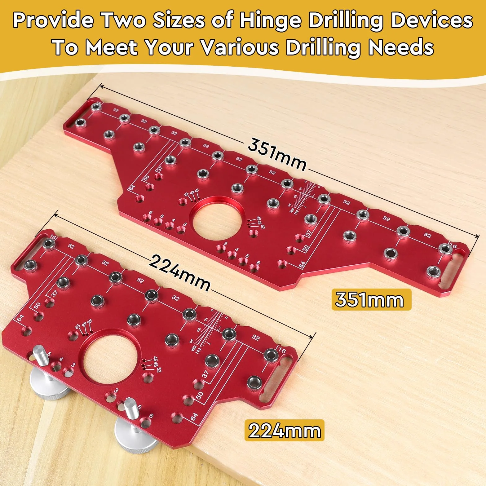 Guida di perforazione allineata 2-in-1 per spinotti e cerniere 35 mm in alluminio con punte 5mm e 1/4 pollice