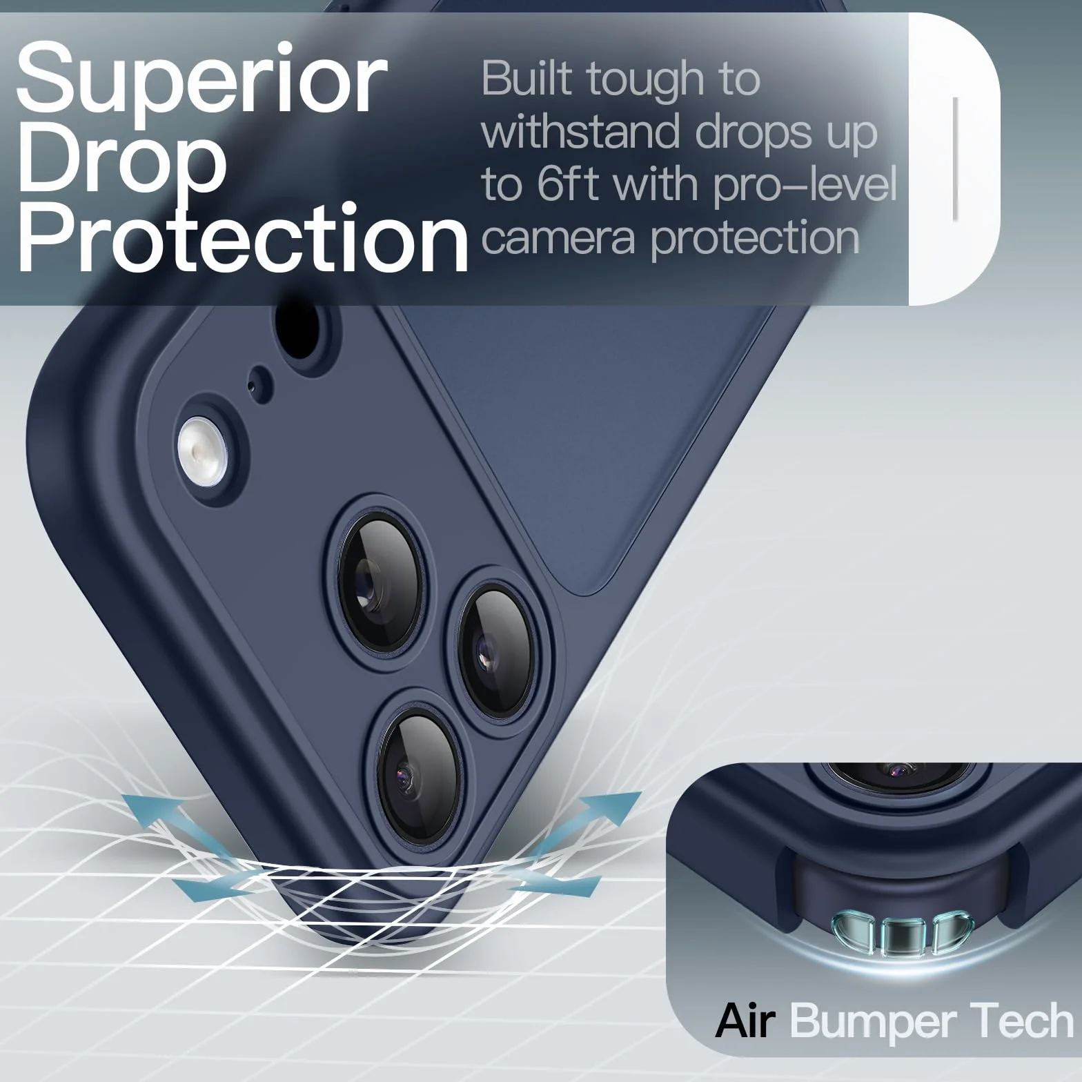 JETech Cover Opaca per iPhone 17 Pro 6,3 Pollici, Protezione Anticaduta Antiurto Grado Militare, Protezione Completa Lenti Fotocamera, Custodia Minimalista Retro Traslucido Satinato (Blu Scuro)