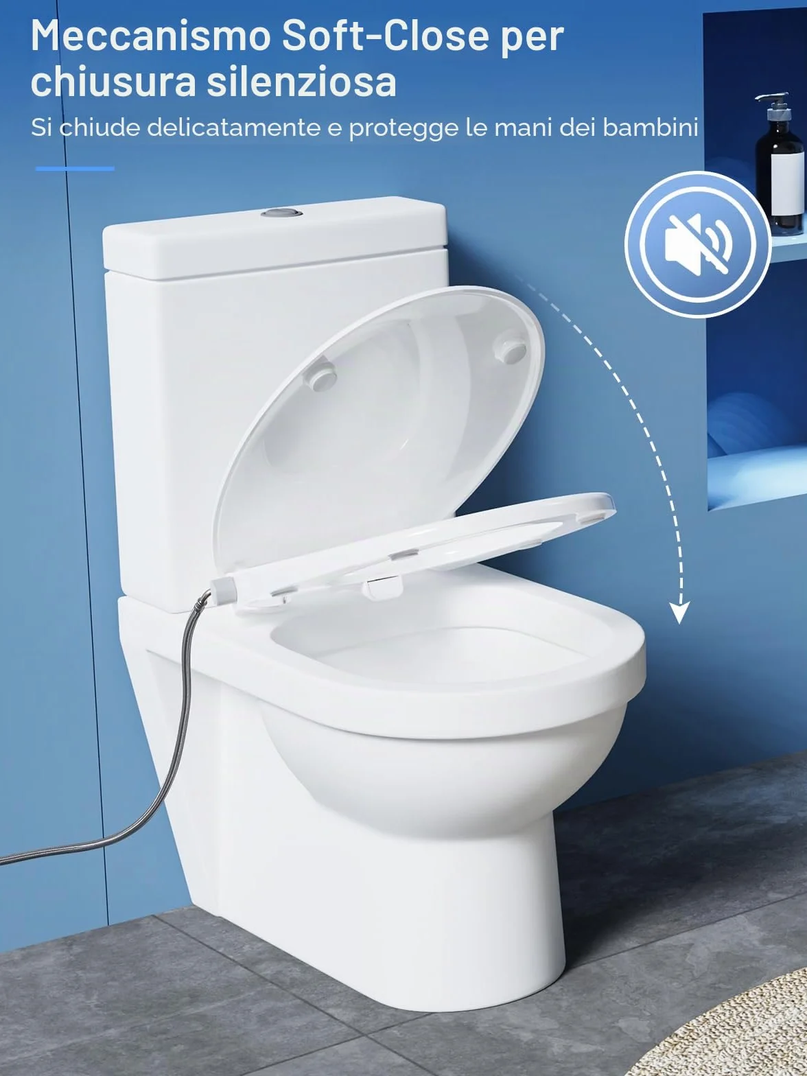 Tavoletta WC Bidet universale Soft Close non elettrico pressione regolabile 42.7x37 cm