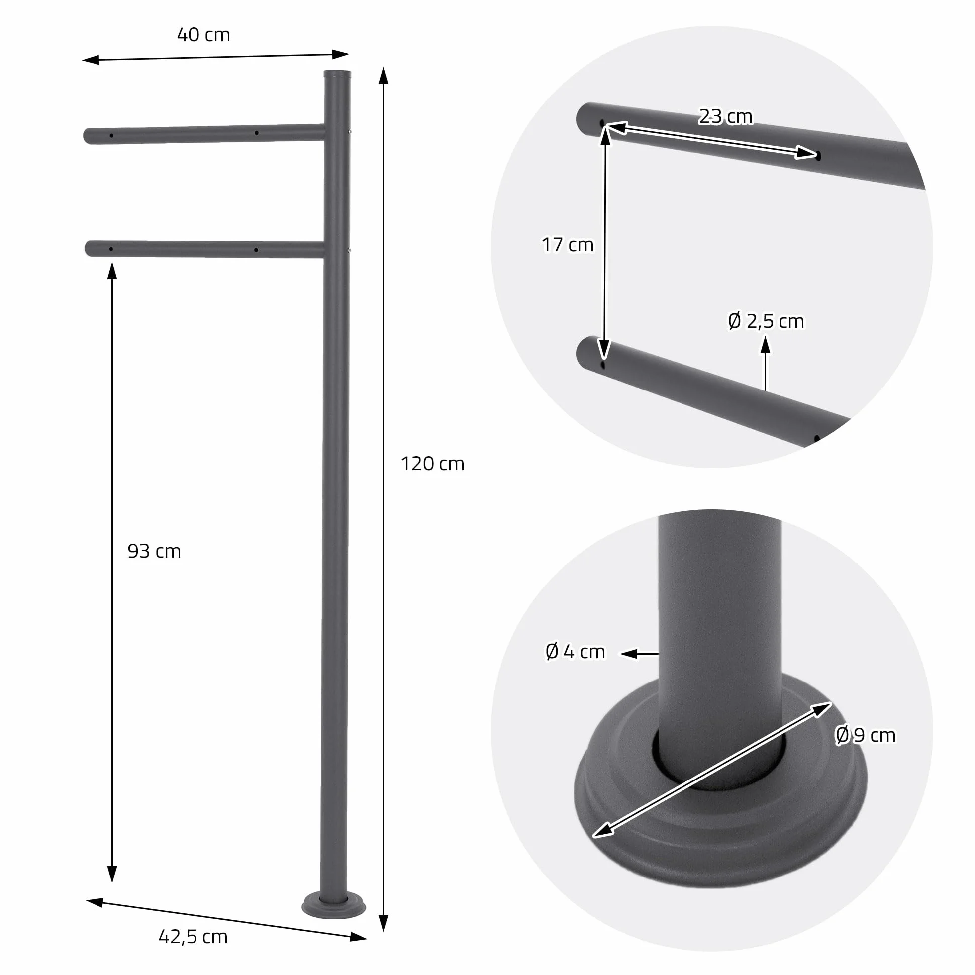 Supporto per Cassetta delle Lettere in Acciaio Inox Verniciato a Polvere Antracite 120 cm