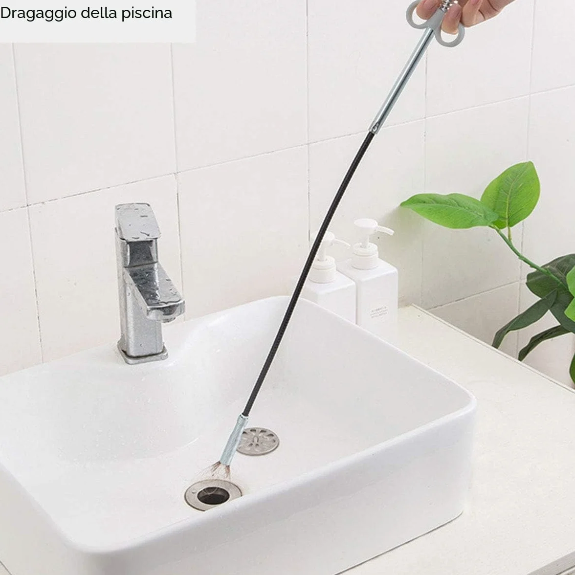 Pinza con griffe flessibile 4 griffe 90 cm Strumento per pulizia tubi scarico cucina bagno