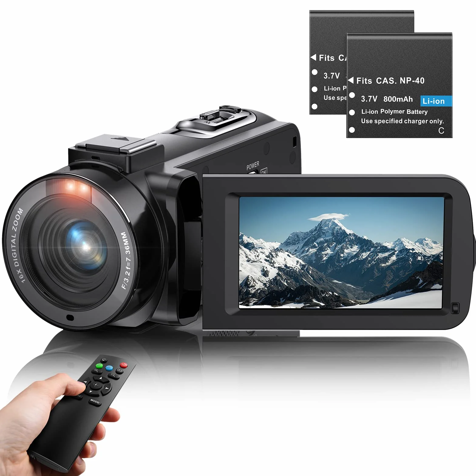 VAHOIALD Videocamere Digitali UHD 1080P 36MP 30FPS Video Camera,IR Visione Notturna Vlogging Camera,16X Zoom Digitale 3.0" IPS Ruotabile 270 ° Videocamera youtube con Telecomando,2 batterie