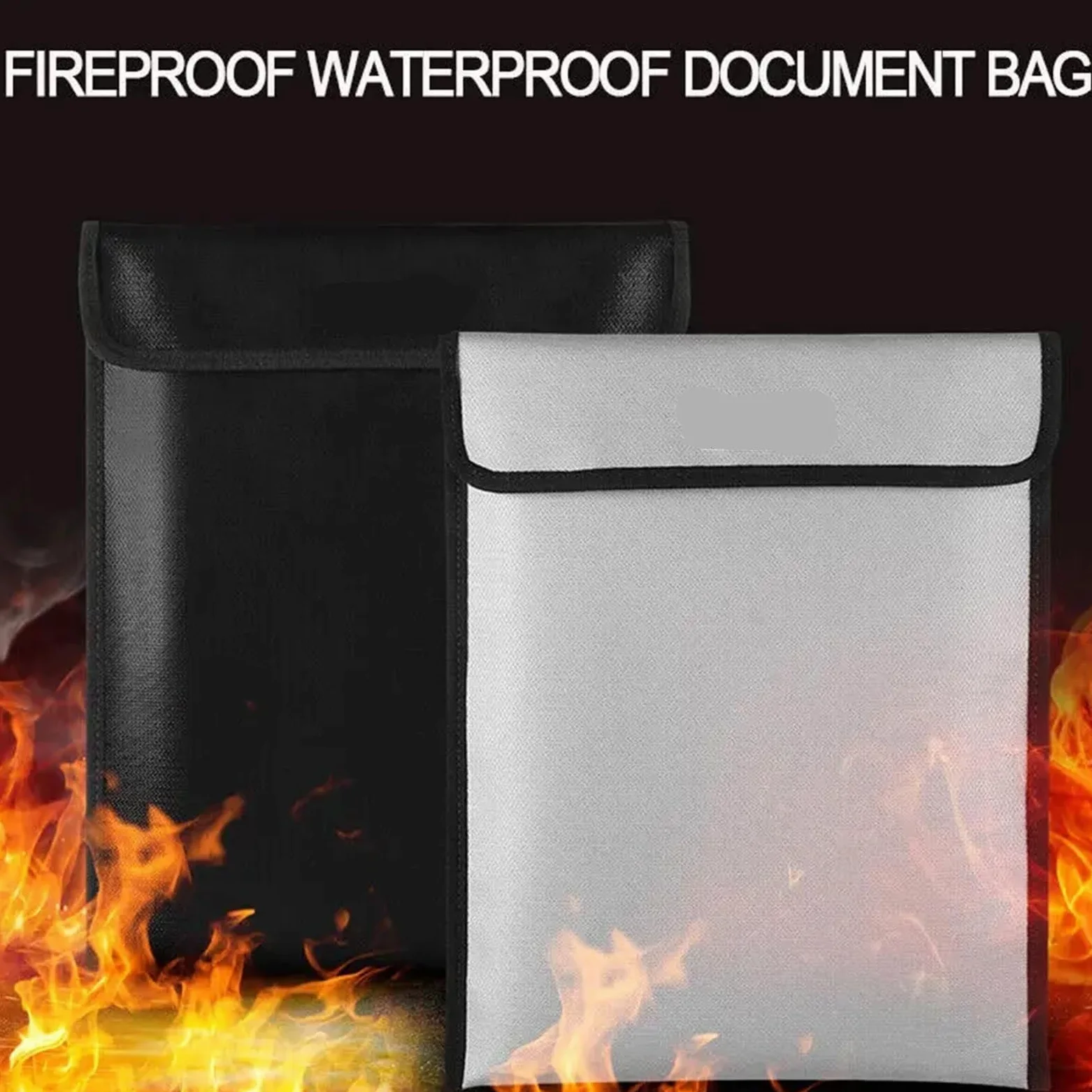 Borsa Portadocumenti Impermeabile ignifuga Borsa da Viaggio Portatile sicura Resistente al Fuoco a 3 Livelli for passaporto Gioielli in Denaro(Black)