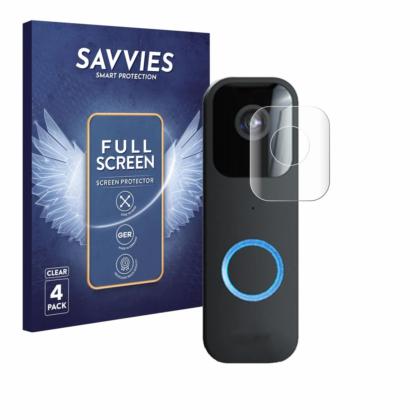savvies 4 Pezzi Full-Screen Pellicola Protettiva per Blink Video Doorbell Full Cover Pellicola Copertura [Trasparente, 3D Curved, Proteggi Schermo]