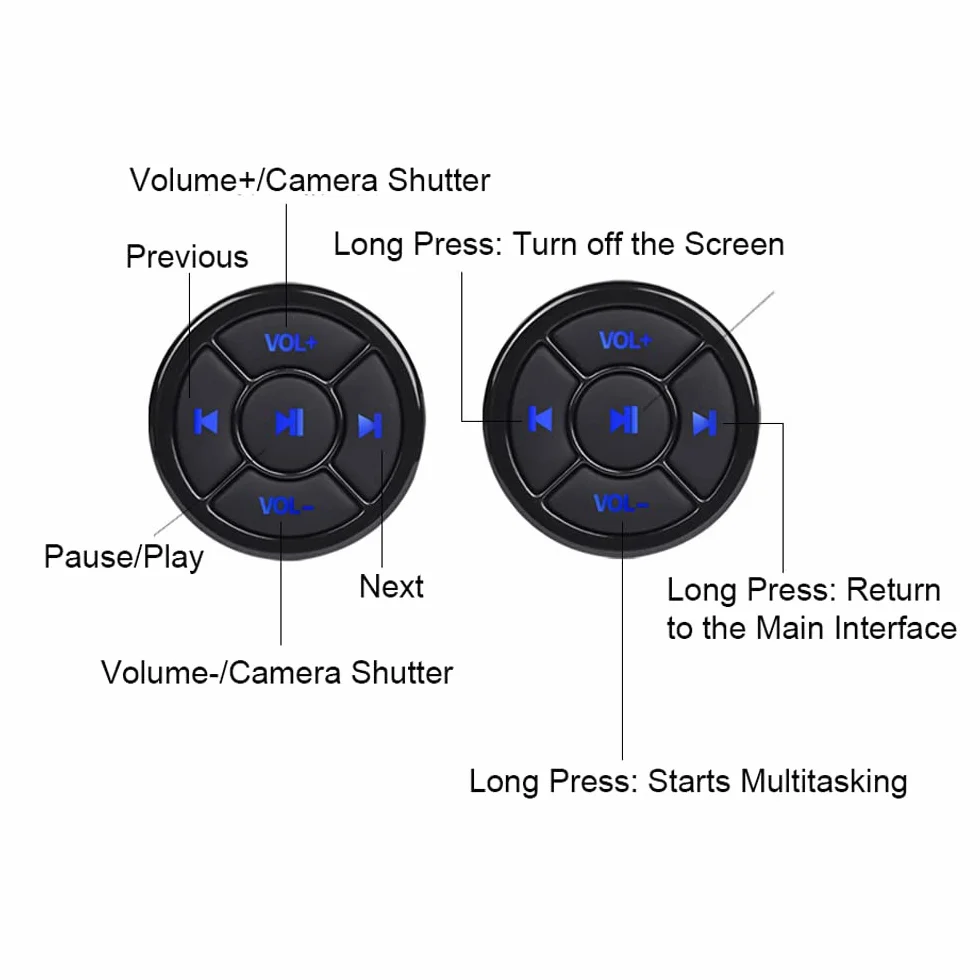 KOCAN Controller Pulsante multimediale,Pulsante multimediale Wireless Telecomando BT5.0 Telecomando Volante per Auto per Riproduzione Musicale Selfie Compatibile con dispositivi Android iOS