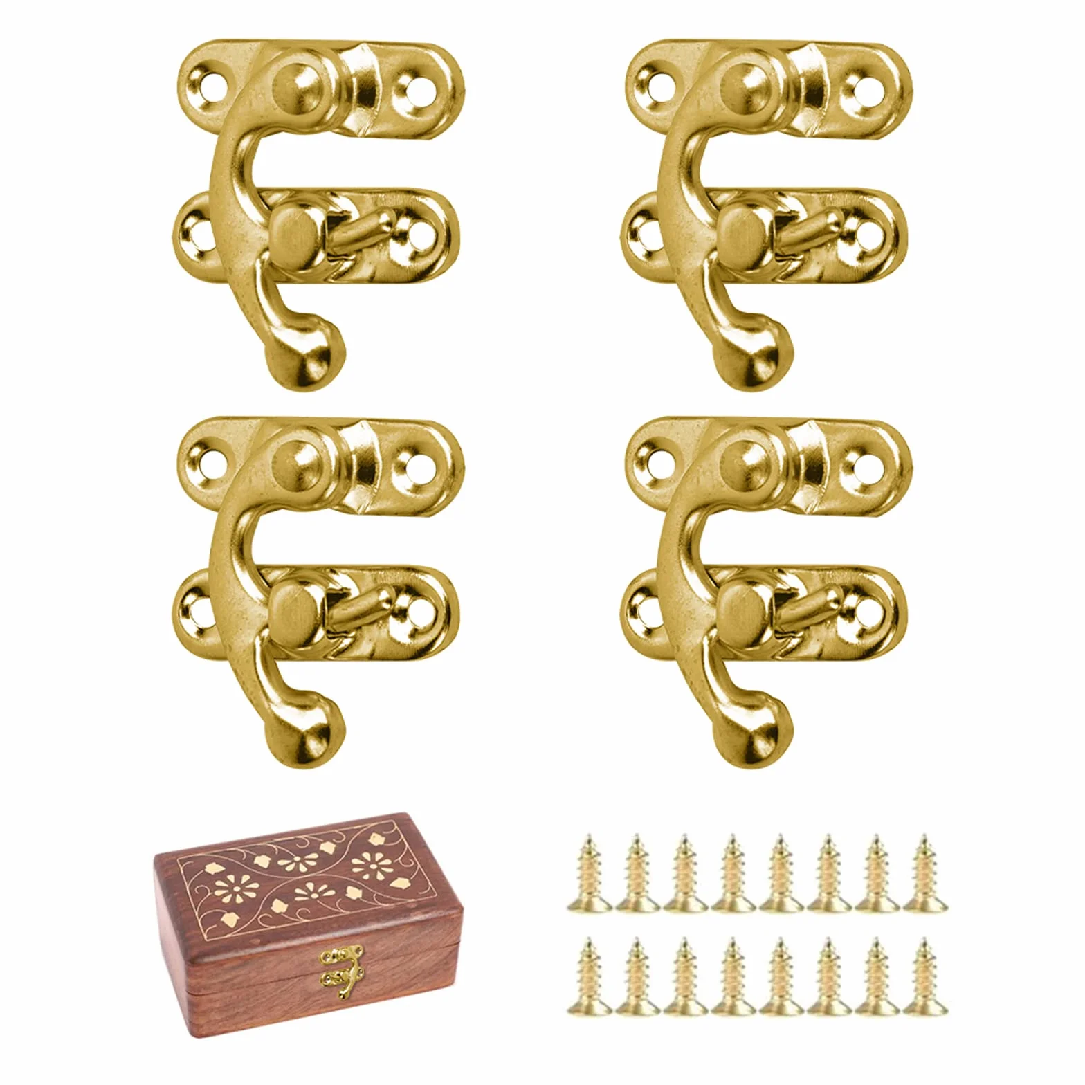 Antico Hasp Gancio a Scatto Bronzo 4 Pezzi per Scatola in Legno Portagioie