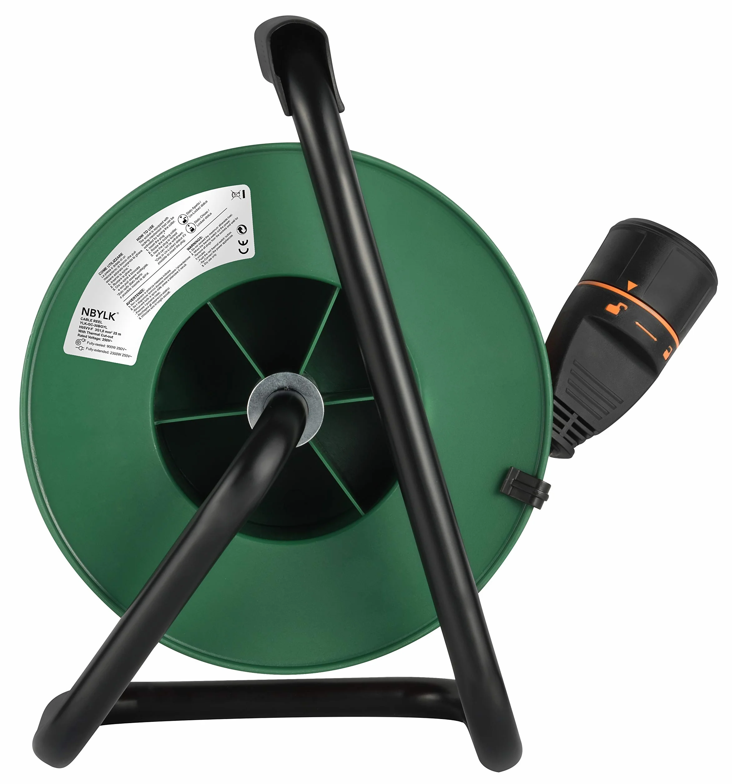 Electraline 49237 Avvolgicavo con Prolunga Elettrica da Giardino 25M 3G1 con Presa Electralock e maniglia ergonomica
