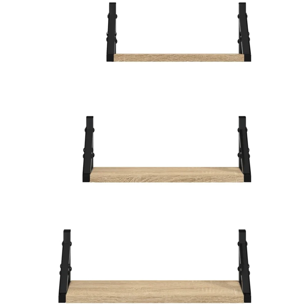 Set di 3 mensole da parete in legno di rovere Sonoma, mensole sospese, mensole sospese, per soggiorno, camera da letto, cucina, salvaspazio, con supporto stabile, ideale per ordine e