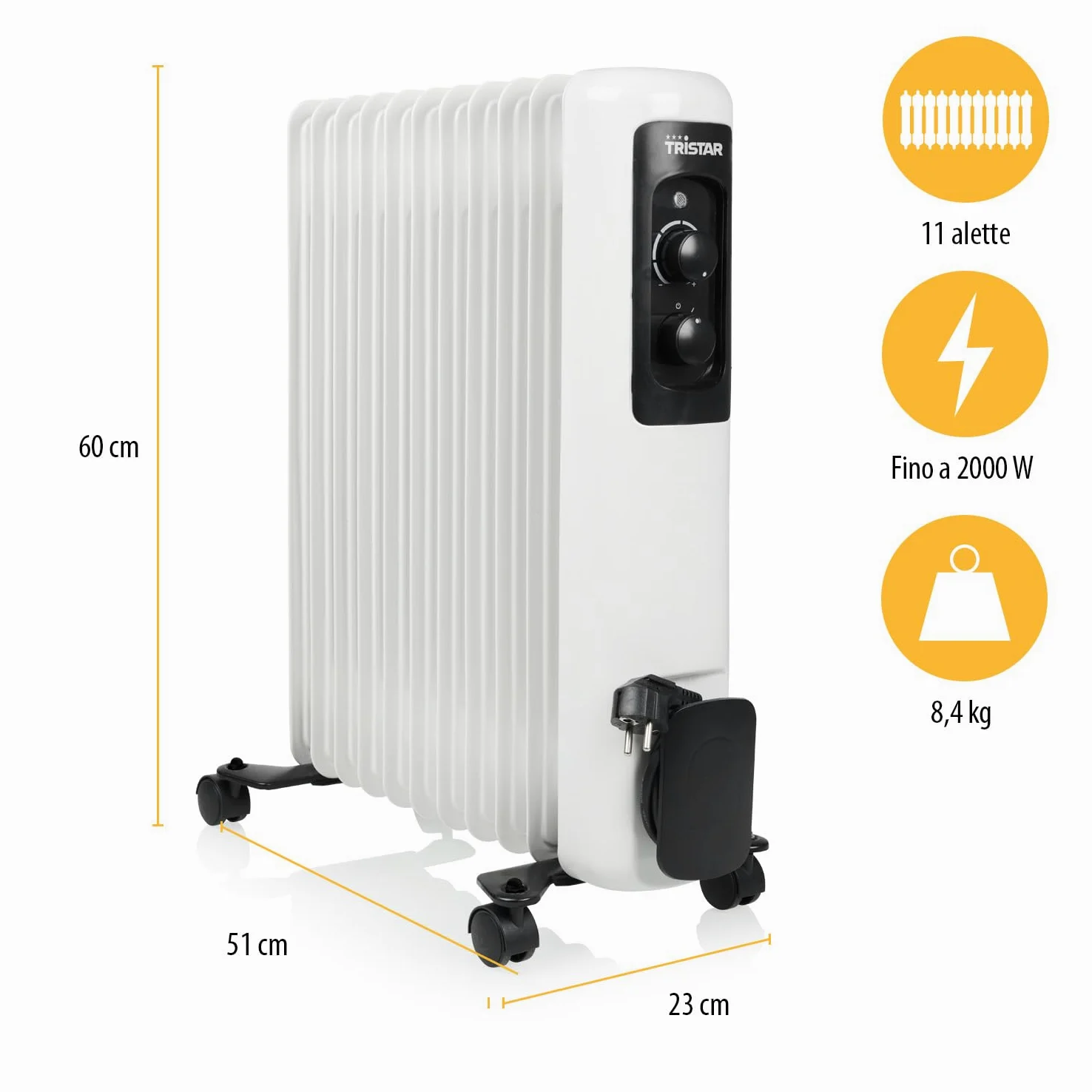 Riscaldatore a olio Tristar KA-5181-3 impostazioni di calore - Regolabile - 2000 W max - 11 alette di riscaldamento