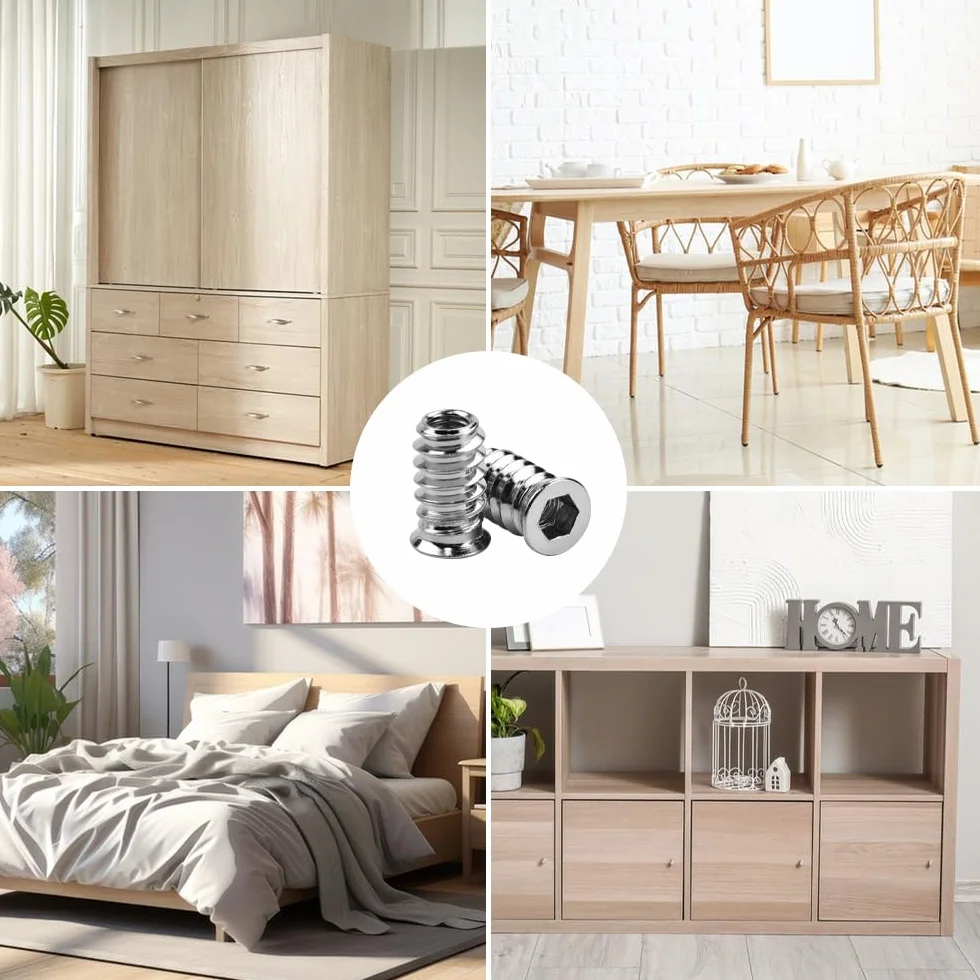 CAREDGO 50 Pezzi Dadi Esagonali M6x20 Boccole Filettate per Legno Inserti Filettati con Chiave