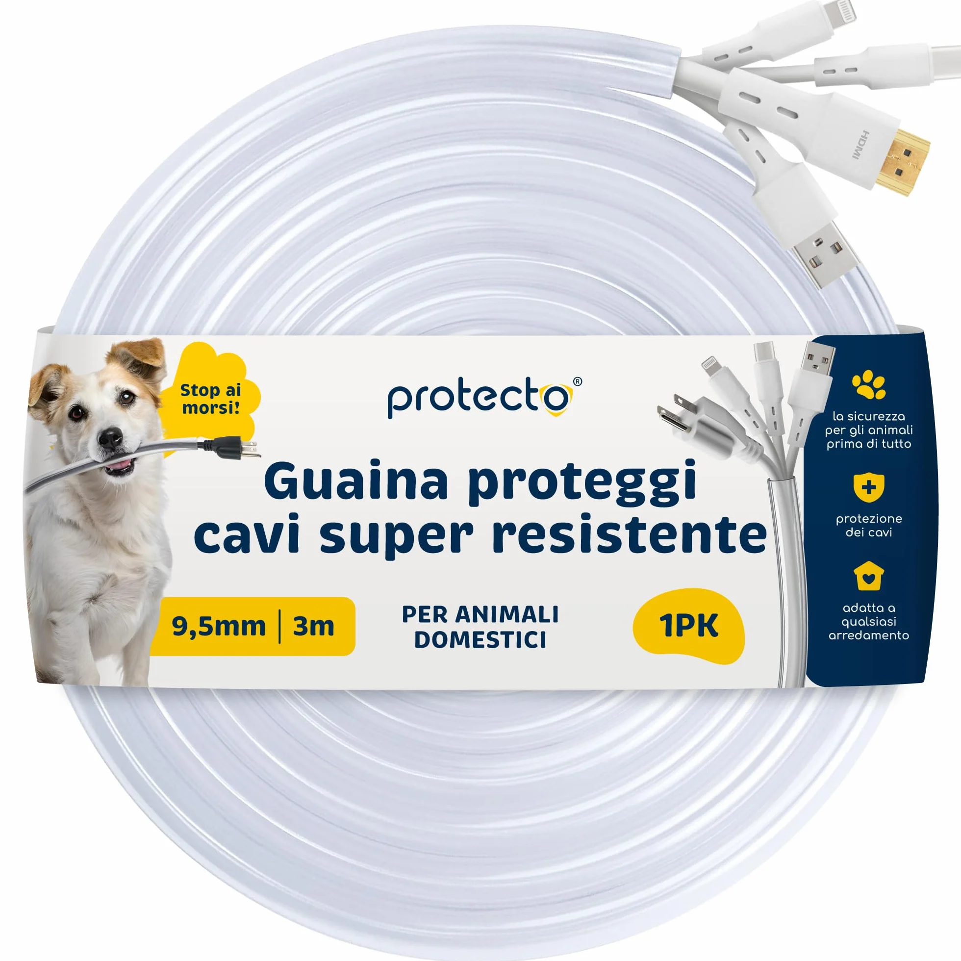 PROTECTO Guaine per Cavi Animali Domestici 3m Ø 9mm Trasparente Anti-Morso Protezione Universale