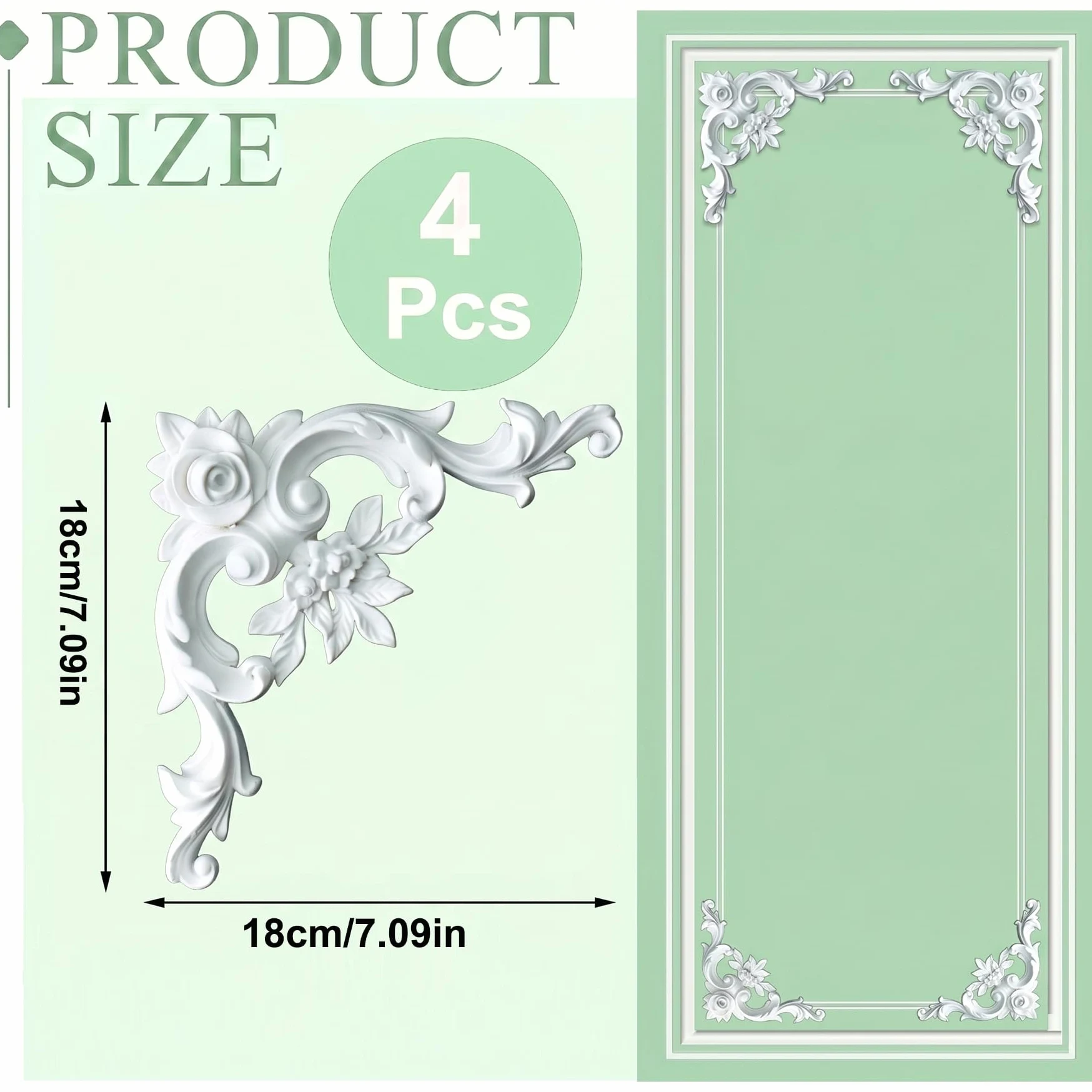 4 PCS Angolari Decorativi per Pareti E Soffitti in PU Modanature Angolari 3D con Decorazioni Floreali Profili Decorativi Verniciabili per Cornici E Angoli Elegante Finitura