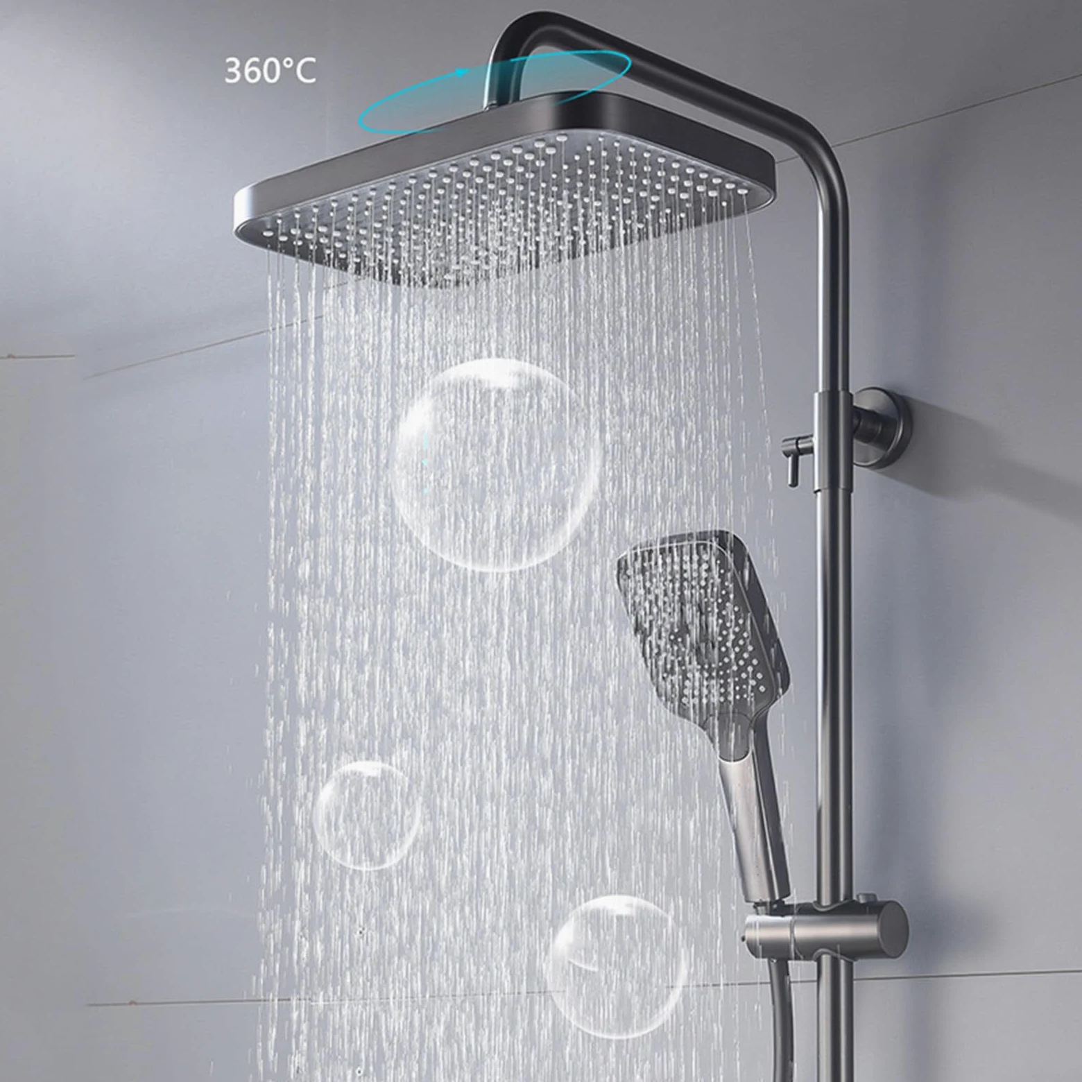 Sistema Doccia con Display Digitale a LED, Set di rubinetti a 4 funzioni, Montaggio a Parete, Combinazione Pioggia per Bagno, Vasca in Ottone con doccetta e Bidet (Bianco)