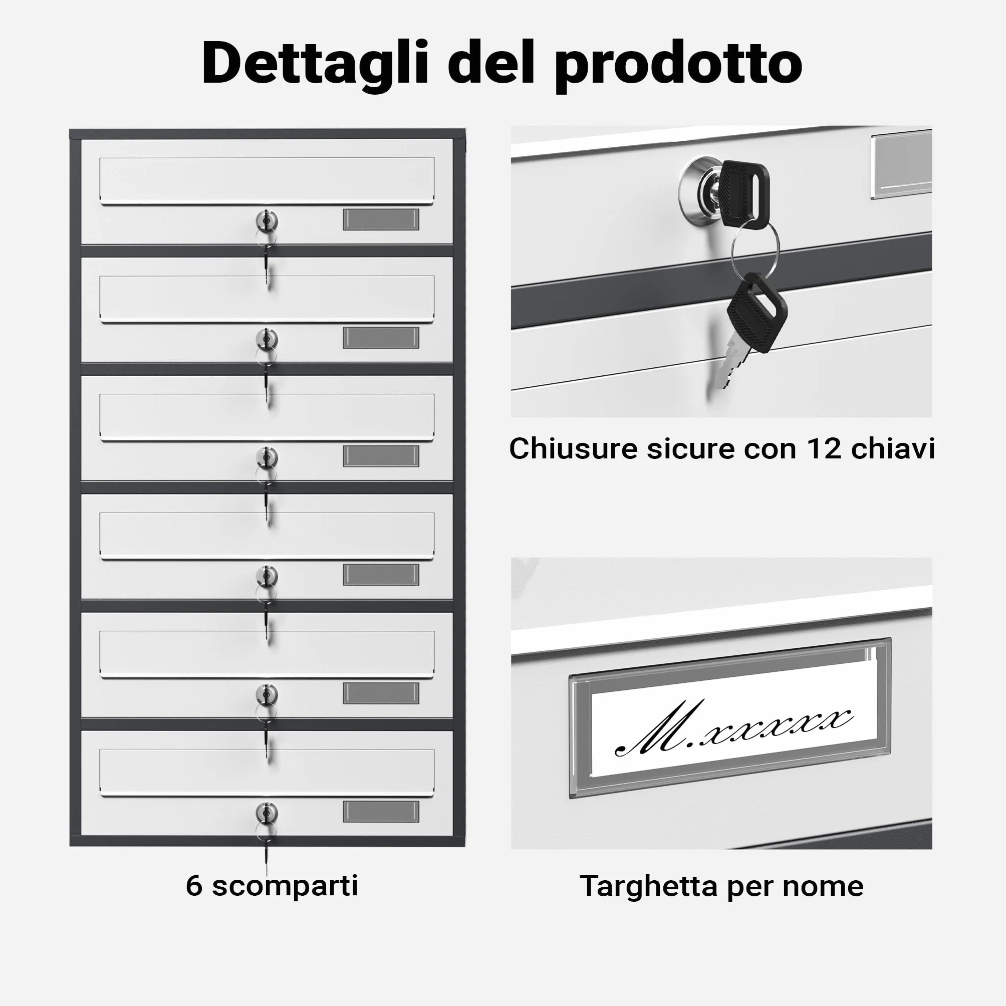 Wiltec Cassetta postale condominiale autoportante 6 posti antracite/bianco 513 x 270 x 1500 mm