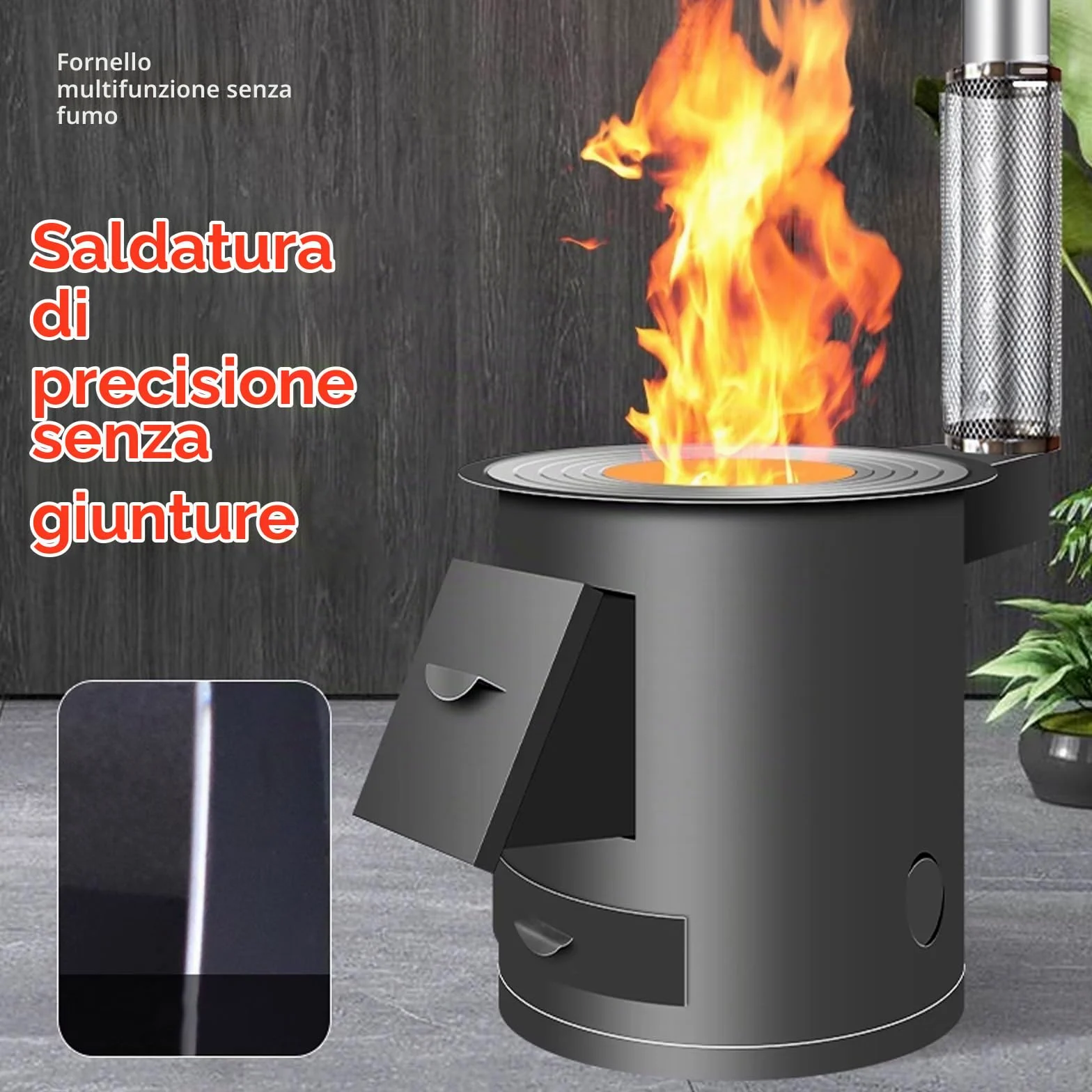 Stufa A Legna Multifunzionale Senza Fumo Struttura In Acciaio Robusta E Stabile, Anelli Di Combustione Multipli Per Cucinare, Bollire Acqua E Riscaldare Casa, Uso Interno/esterno(30 * 30 * 36CM)