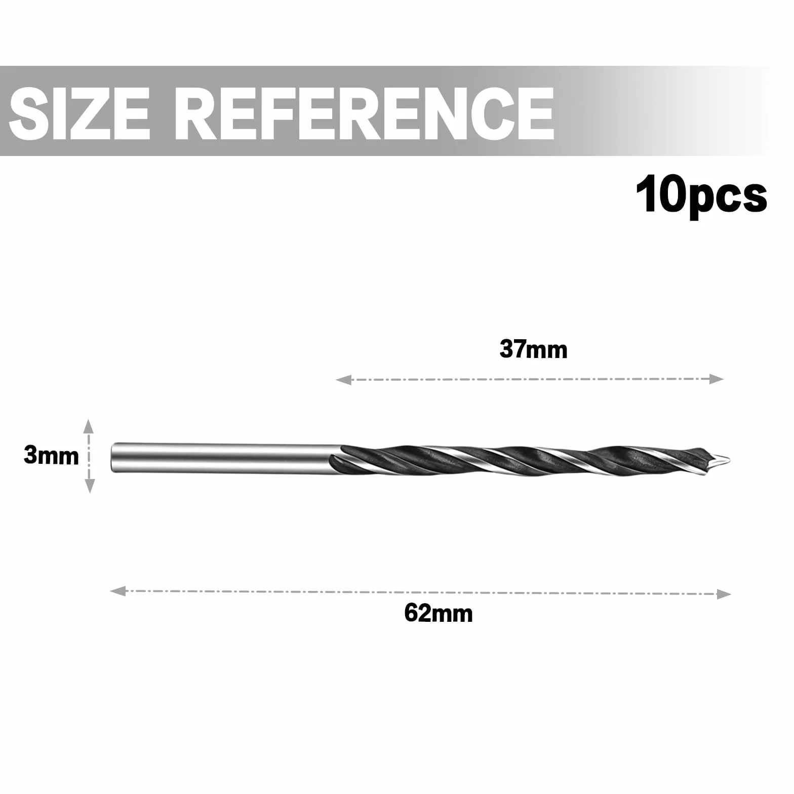 Punte da Trapano per Legno 3mm 10 PCS Set Professionale Punta Elicoidale Foratura Legno Plastica Gomma