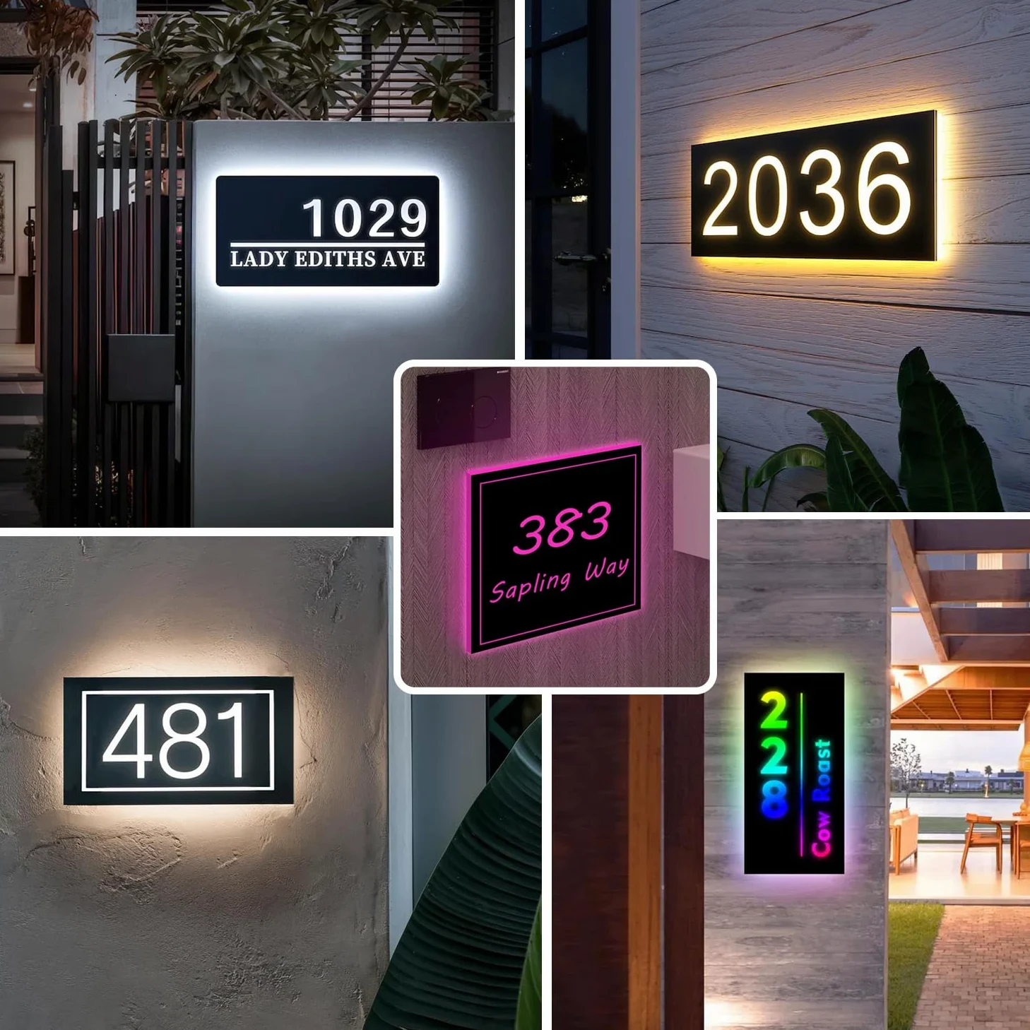 Numeri Civici LED Personalizzati, design adatti al tuo stile, numeri civici illuminati, adatti per insegne luminose esterne