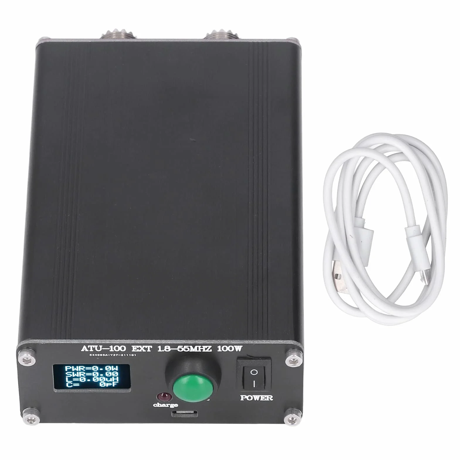 Sintonizzatore automatico dell'antenna ATU-100 1.8-50MHz, sintonizzatore automatico dell'antenna a onde corte aperto da 100W, tester in lega di alluminio OLED da 0,95 pollici con alloggiamento