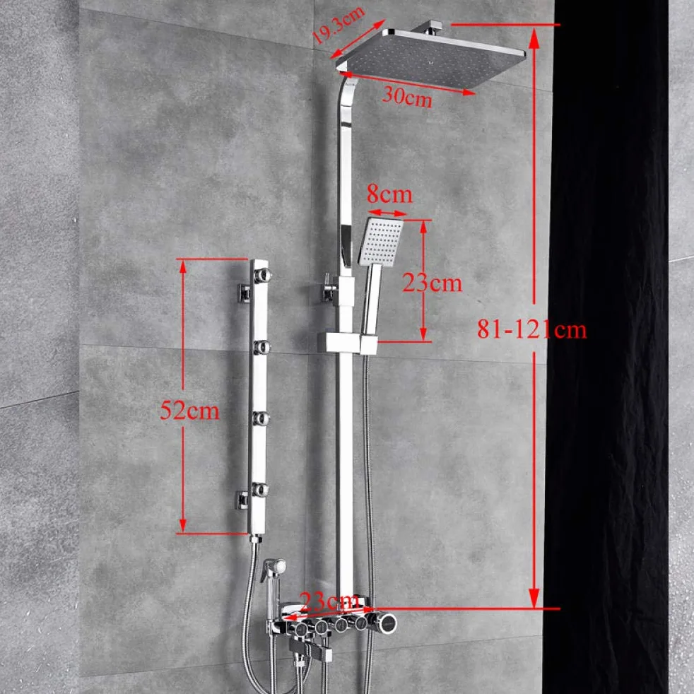 Set di rubinetti per Doccia in Ottone, Miscelatore con Pulsante a 5 Vie, getti idromassaggio Spa, Bidet, Set per Vasca, Nero Dorato