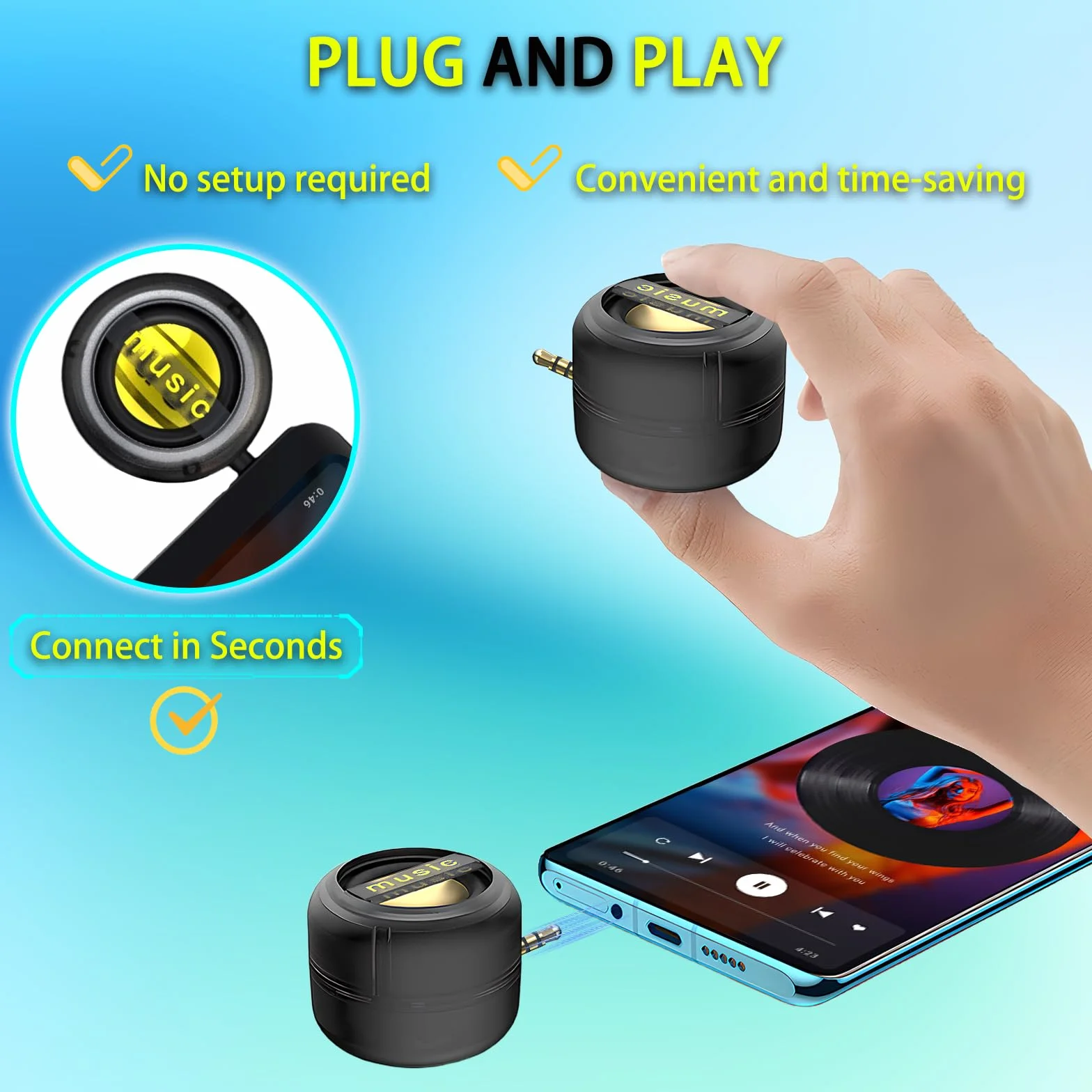 Mini Altoparlante Portatile Universale, 3,5 mm Plug-in Altoparlante del Telefono Cellulare, Casse Portatili Line-In Audio HD Senza Perdite Connetti Istantaneo Trasparente Nero