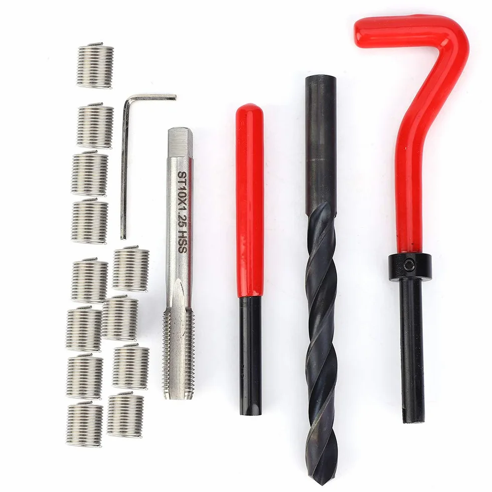17 Pezzi Kit di Riparazione Filettatura in Acciaio Inossidabile M10x1.25 Set Maschi Femmina