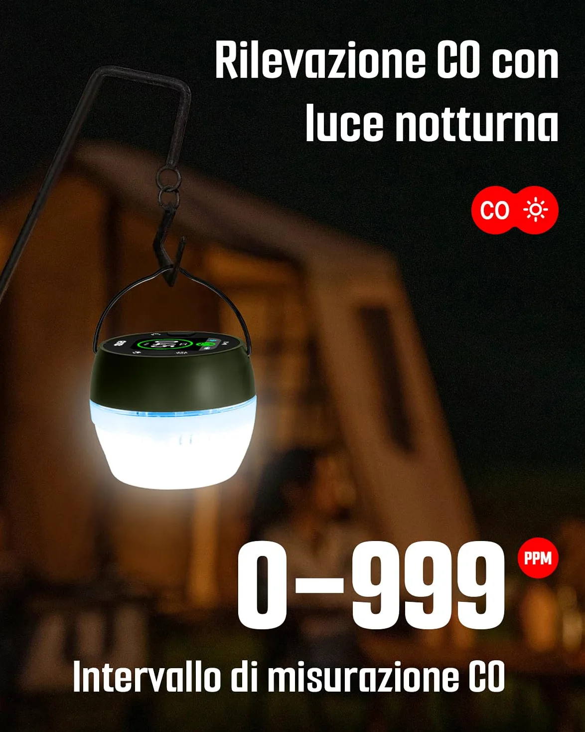 GasDoc DS-X1 Rilevatore Portatile di Monossido di Carbonio con Luce Ambientale, Rilevatore CO con Magnetico e Gancio, Monitor CO da Viaggio con Allarme Sonoro e Visivo per Campeggio, Camper e Auto