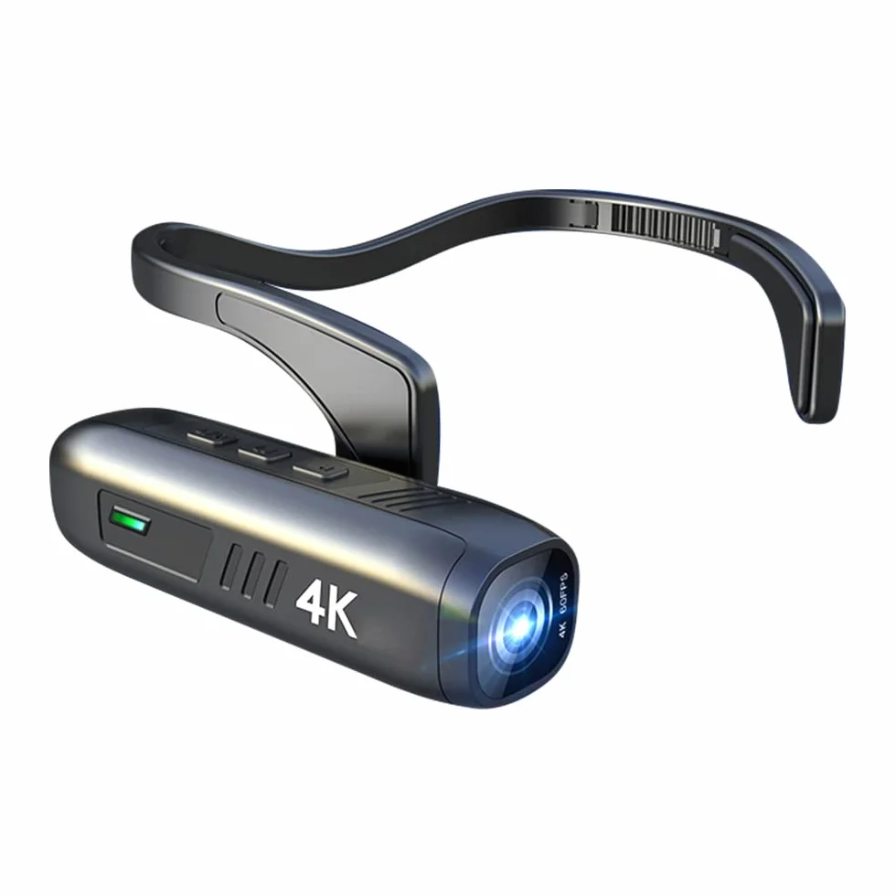 telecamera montata sulla testa HUIOP 4K 30FPS Fotocamera montata sulla testa Videocamera WiFi indossabile Videocamera Webcam 120 ° Obiettivo grandangolare Anti-shake Batteria integrata Controllo APP p