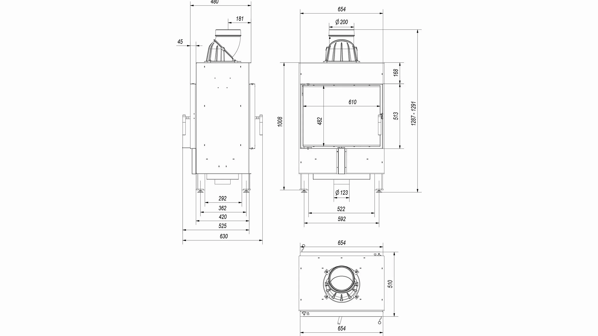 KRATKI Inserto per camino in acciaio a legna LUCY 12 kW Ø200 tunnel A | Acciaio nero, efficienza 80%, classe A. Ecodesign, BImSchV 2, Kratki PRO; per recupero calore.; combustione efficiente