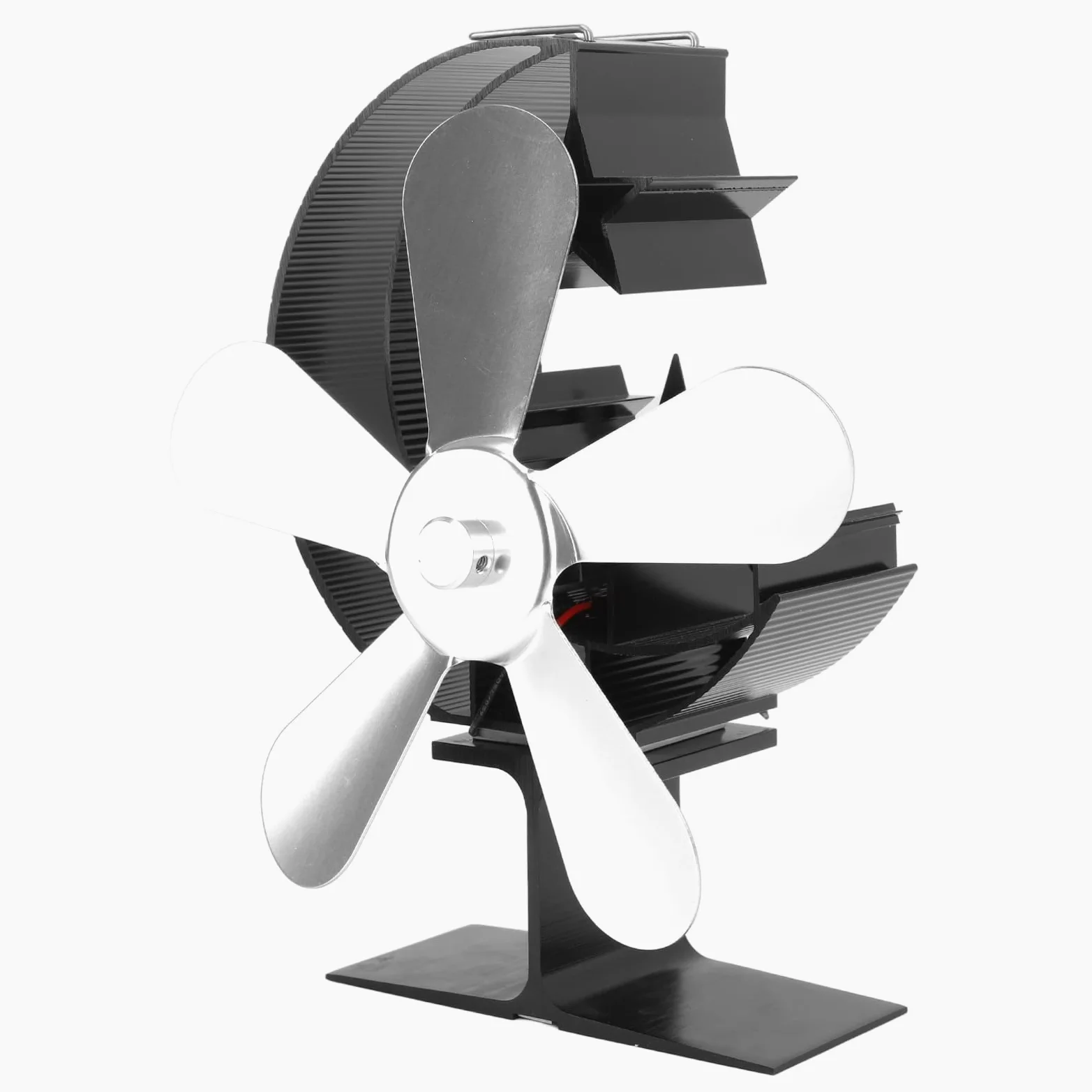 WINH Ventilatore per stufa a legna a 5 pale, in lega di alluminio, a risparmio energetico, ventilatore per la casa, alimentato a calore, per pesca sostenibile sul ghiaccio all'aperto (argento)