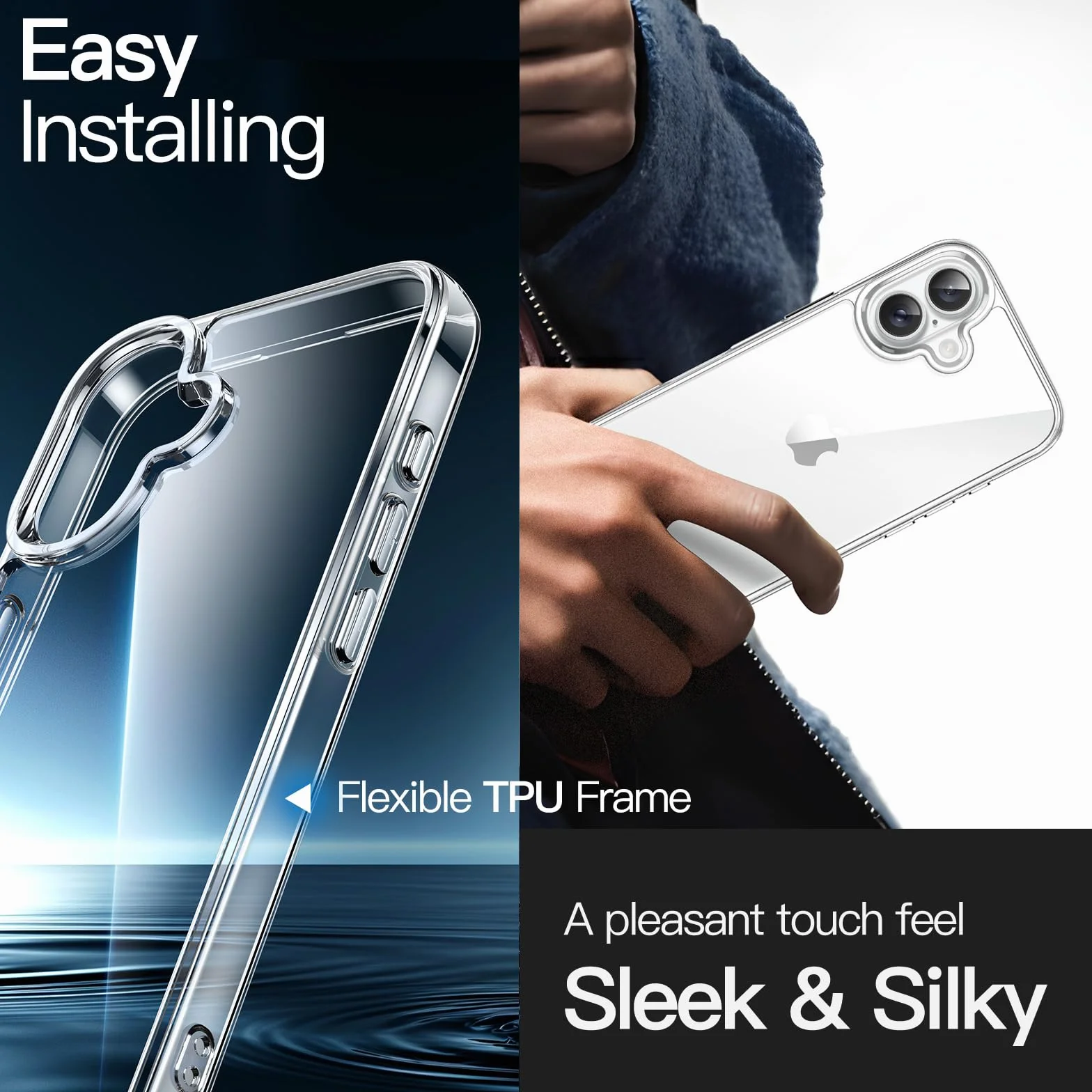 JETech Cover per iPhone 16 6,1 Pollici, Anti Ingiallimento Antiurto Cellulare Paraurti Custodia, Anti-Graffio Retro Trasparente (Trasparente)