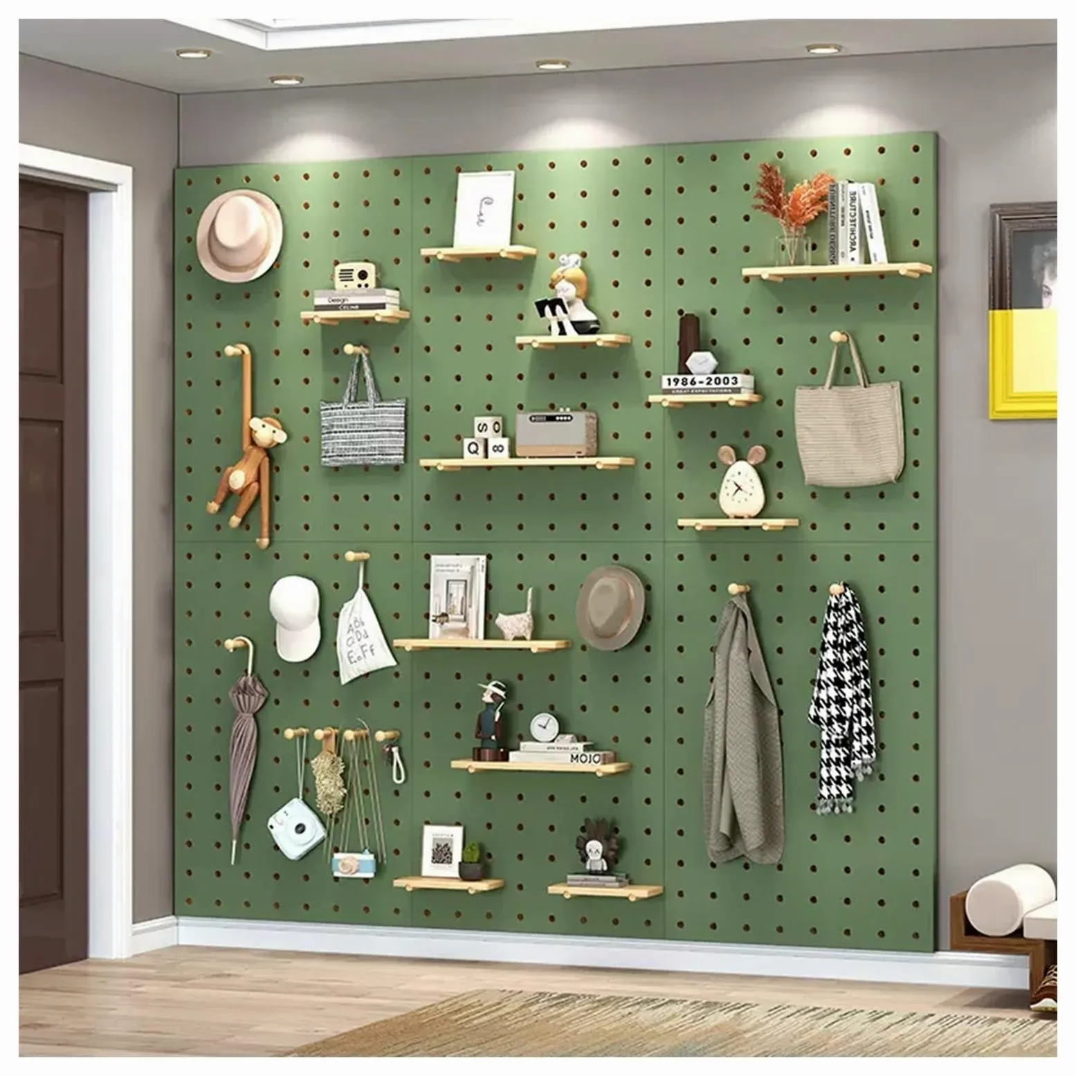 Generico Pannello Forato per Attrezzi da Garage, Porta Punte da Trapano, Set di Chiavi, Supporti, Pannello Forato in Legno per Stanza dei lavori e K, Facile Installazione, Pannello Forato con spessor