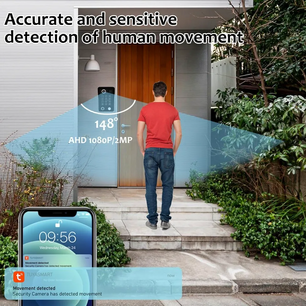 ANJIELO SMART Videocitofono, display touch screen da 7 pollici con sistema telefonico 1080P integrato, sblocco con impronte digitali, scheda RFID e codice PIN e rilevamento dei movimenti umani, 94218