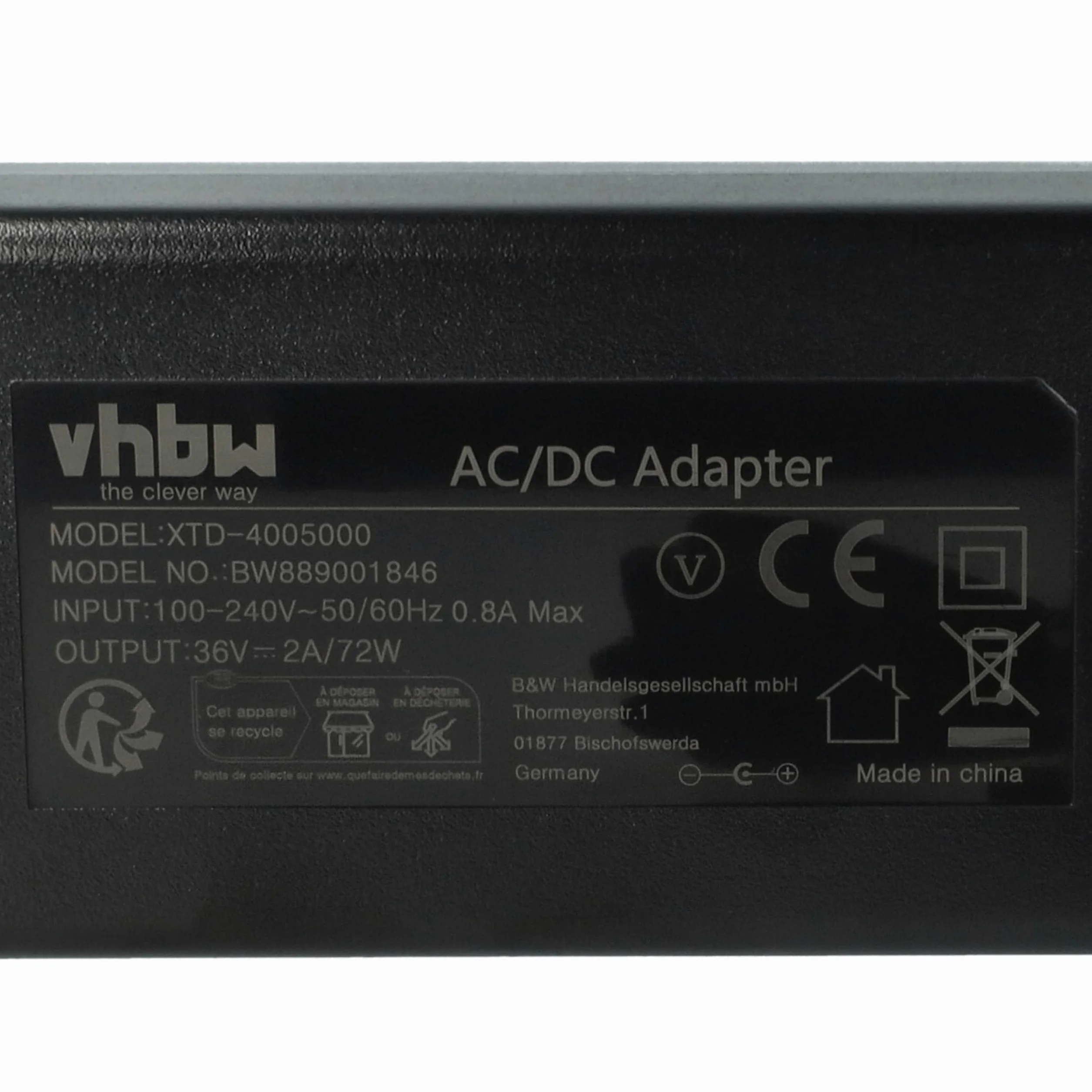 vhbw 1x caricabatterie compatibile con Bosch PowerPack 400, PowerPack 500 batterie, e-bike - Per batterie Li-Ion da 36 V 72 W